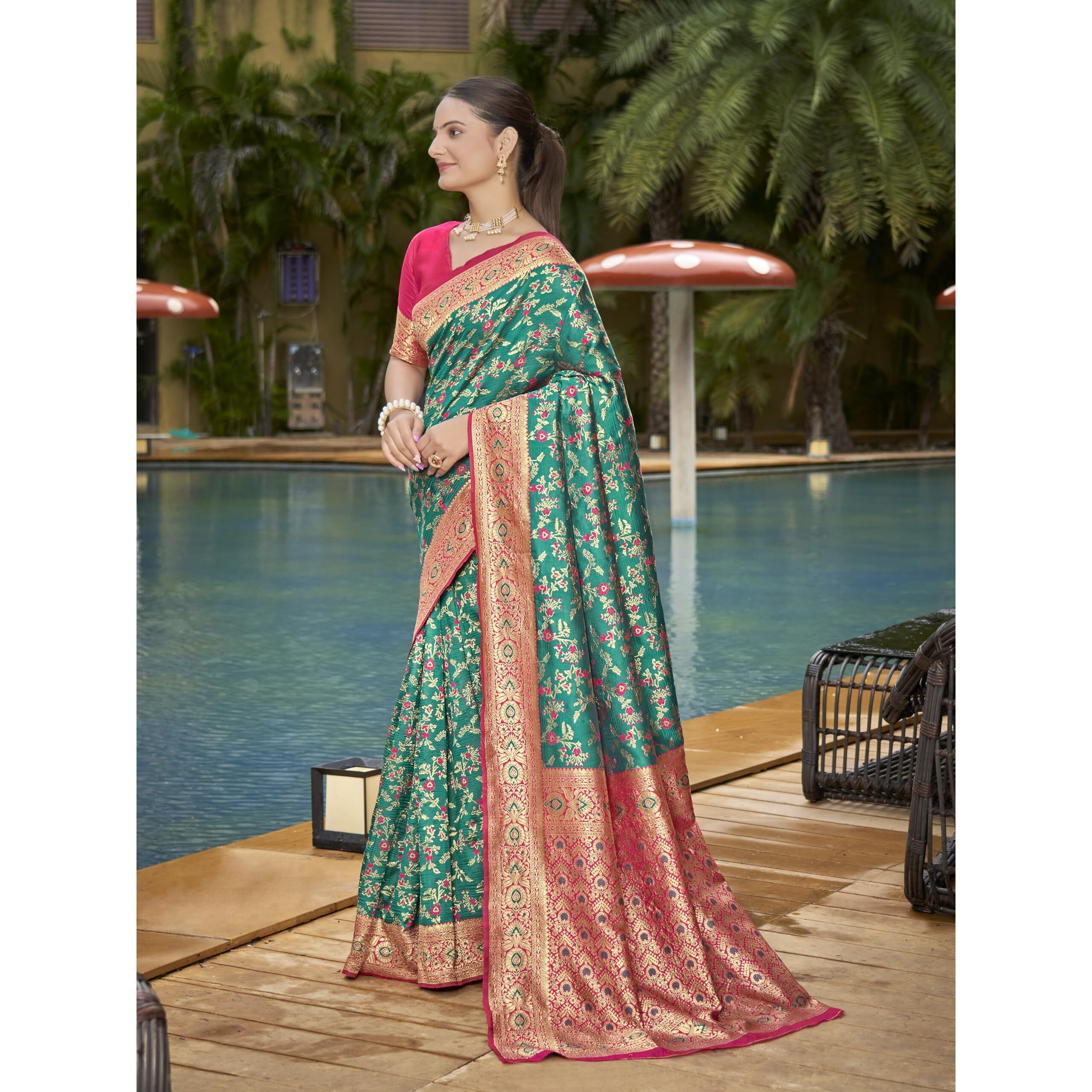Glory Sarees Women's Minakari Banarasi Sarees For Women With Blouse Piece (Best_Silk_Saree_Green)