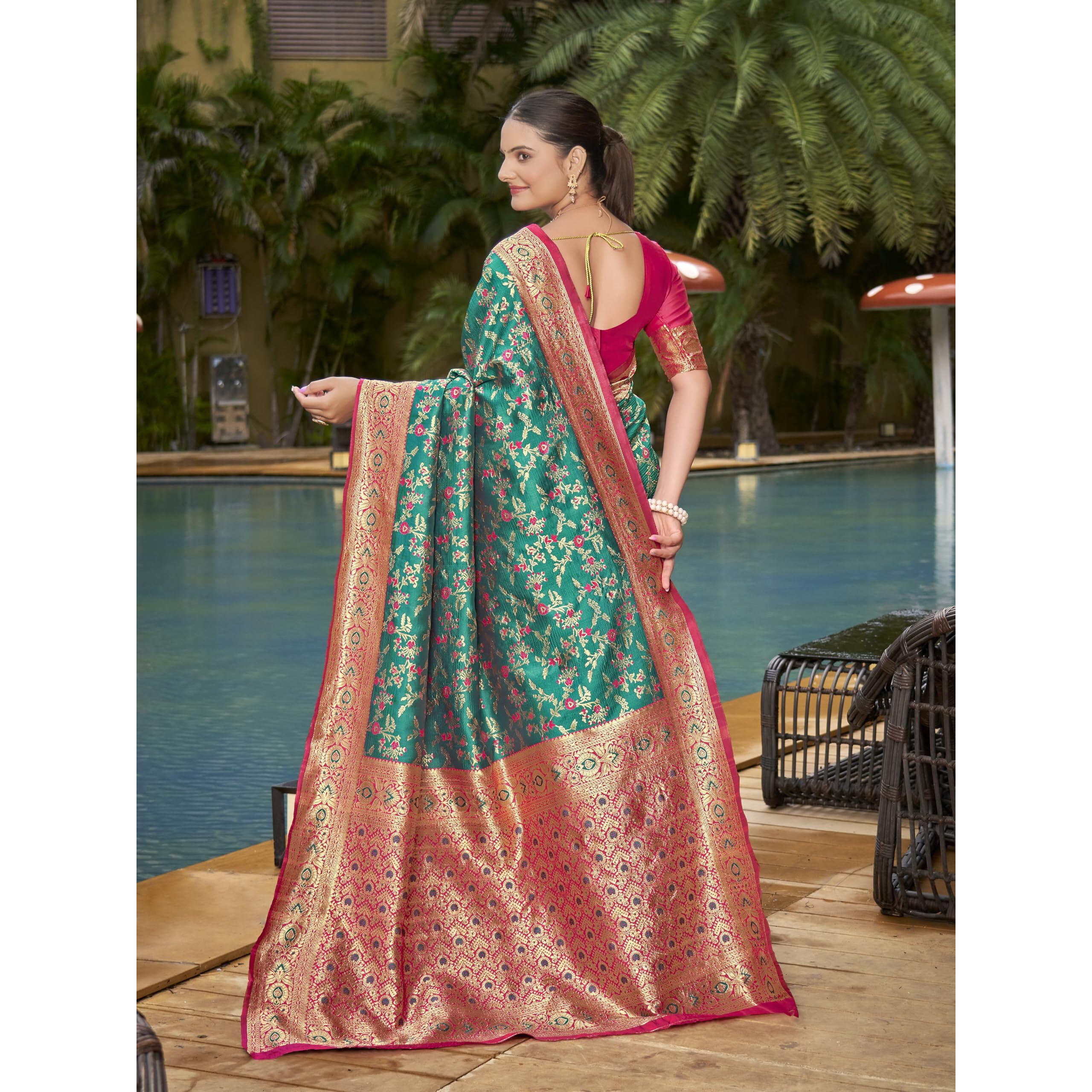 Glory Sarees Women's Minakari Banarasi Sarees For Women With Blouse Piece (Best_Silk_Saree_Green)