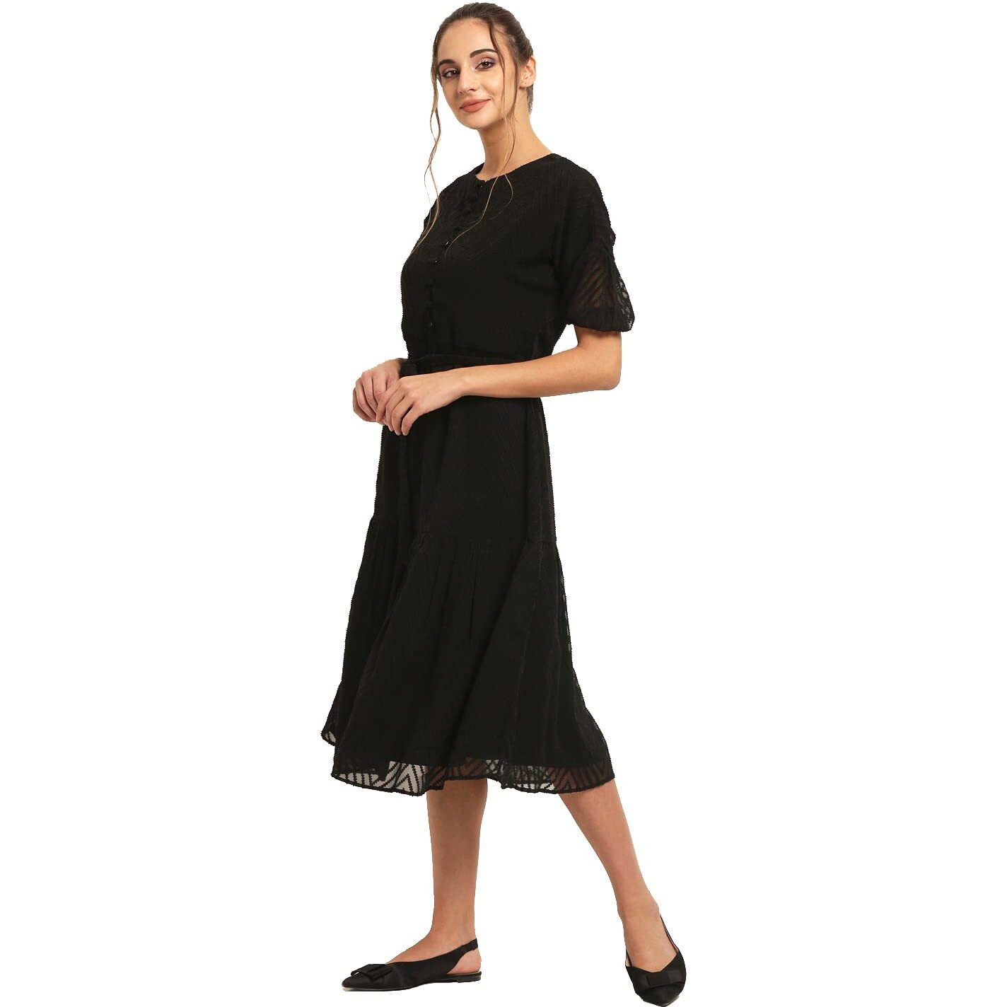 Rare London Women's Standard Length Midi Casual Dress (Ep31080-Xl_Black_X-Large_Black_Xl)