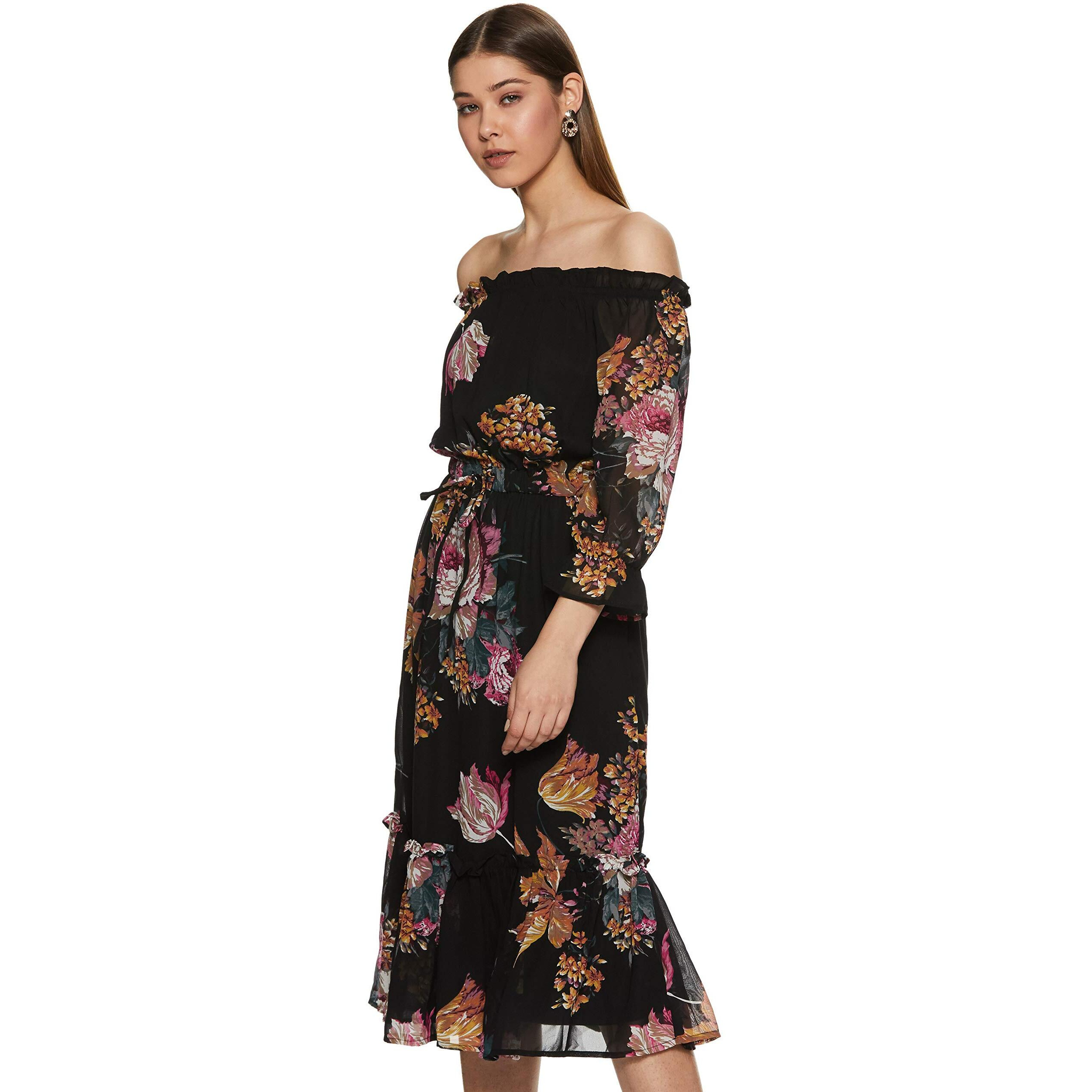Rare Women's Synthetic Strapless Midi Dress (Ep4161B- Black_Xl)