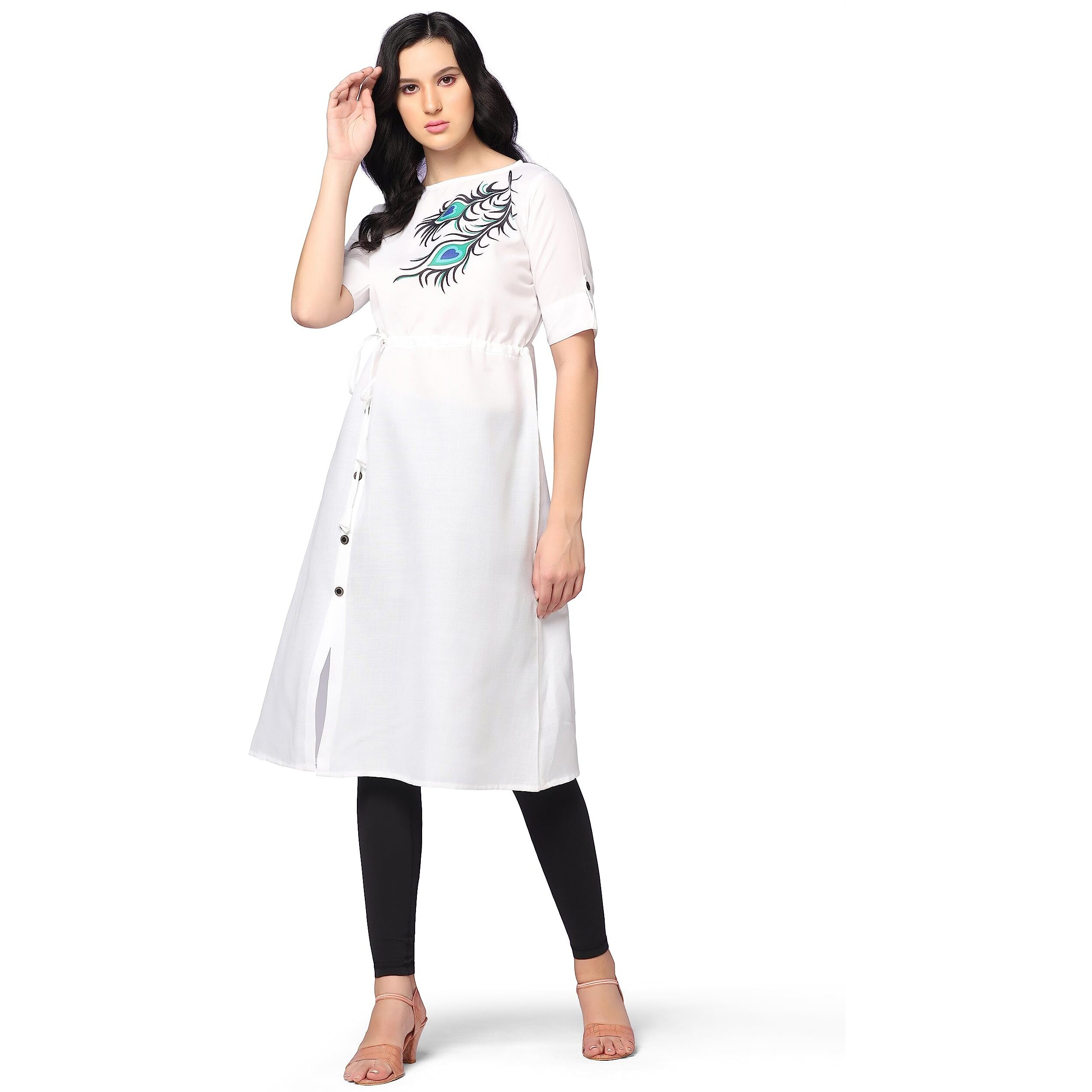 Greciilooks Women Rayon Casual Regular Fit Kurti (White, Xx-Large)