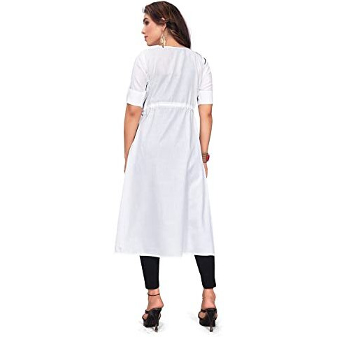 Greciilooks Women Rayon Casual Regular Fit Kurti (White, Xx-Large)