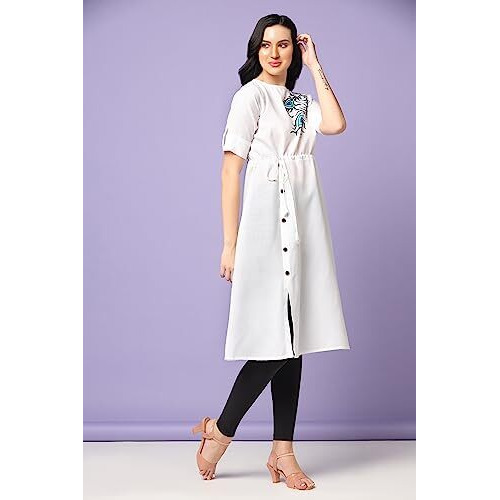 Greciilooks Women Rayon Casual Regular Fit Kurti (White, Xx-Large)