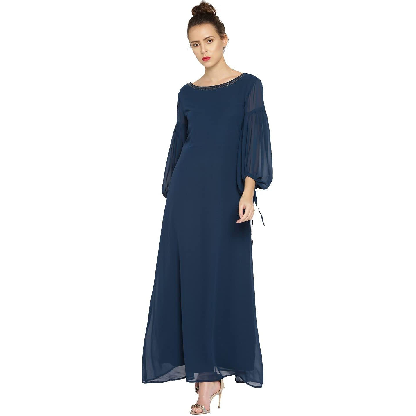 Rare Women's Synthetic A-Line Maxi Dress (Ep2857-M_Navy Blue_M)