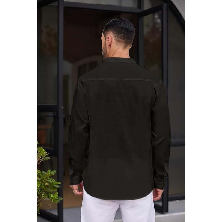 Royalscout Men's Solid Cotton Blend Straight Kurta Shirt | Regular Fit Full Sleeve Short Kurta Black