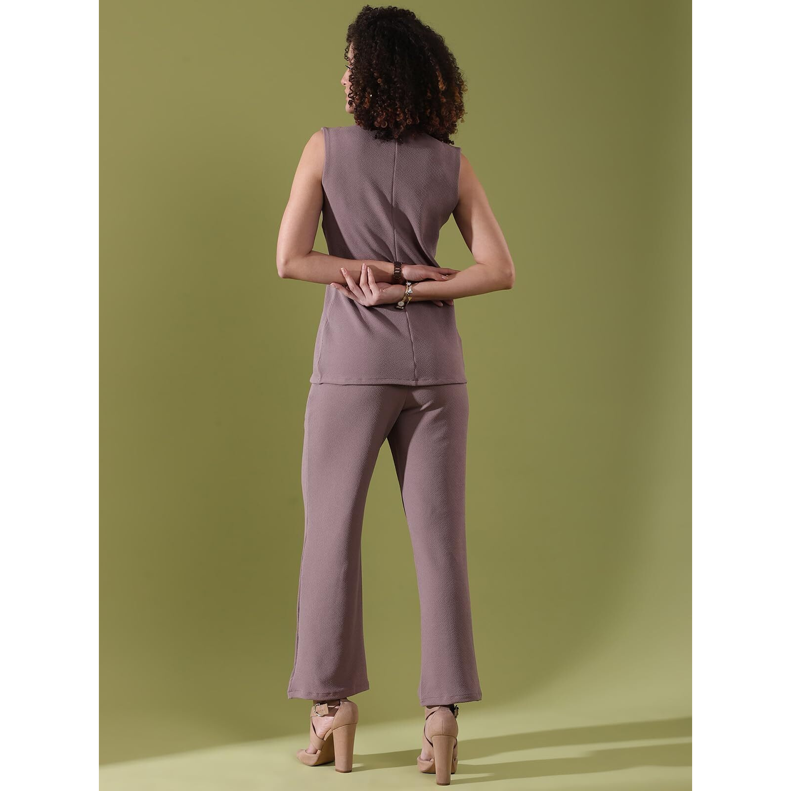 Selvia Women's Co-Ords Set|Sleeveless Lycra V-Neck Co-Ords Set|Top & Trouser Co-Ords Set|2 Piece Co-Ord Set|Coat-Pant Set|Formal Co-Ords Set (646Ctk11305N-S_Mauve)