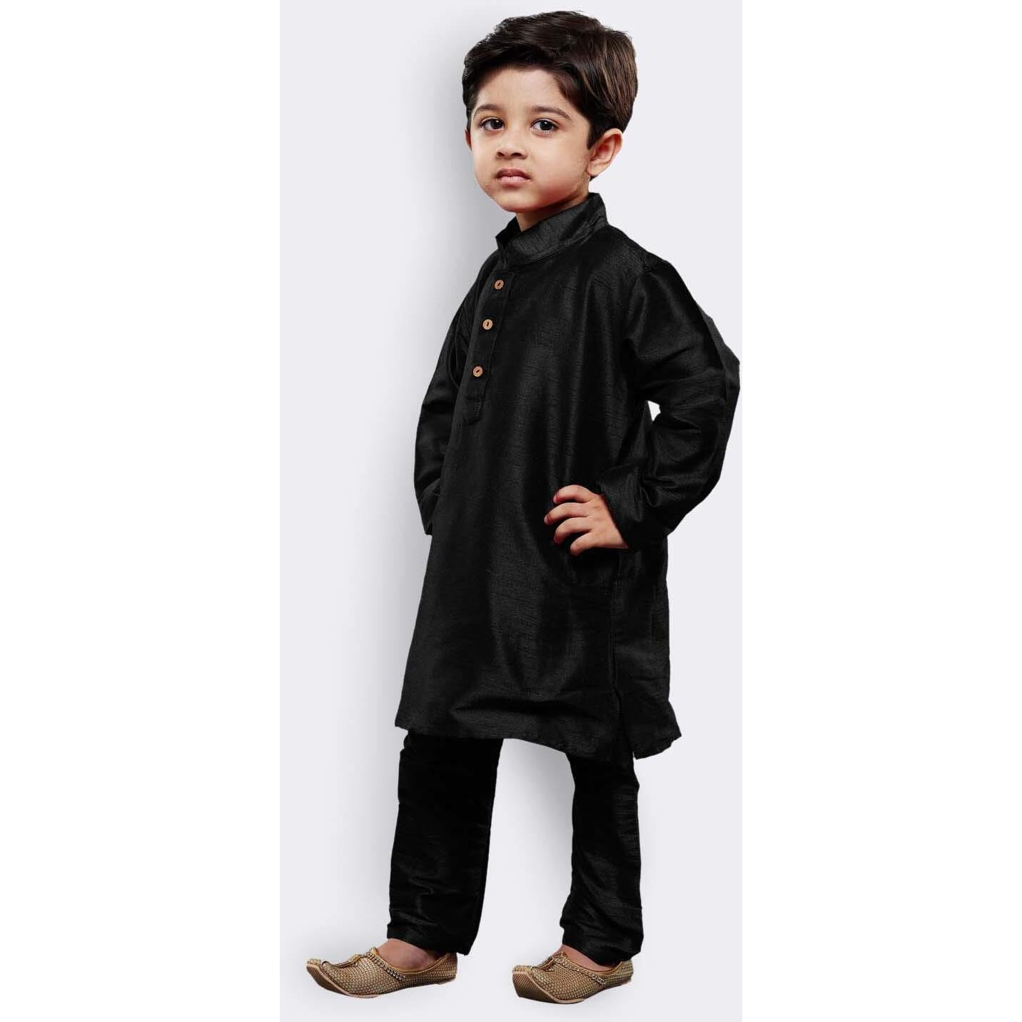 Jbn Creation Boys' Black Silk Blend Kurta And Pyjama Set_Vasbkbl001Npbl_32