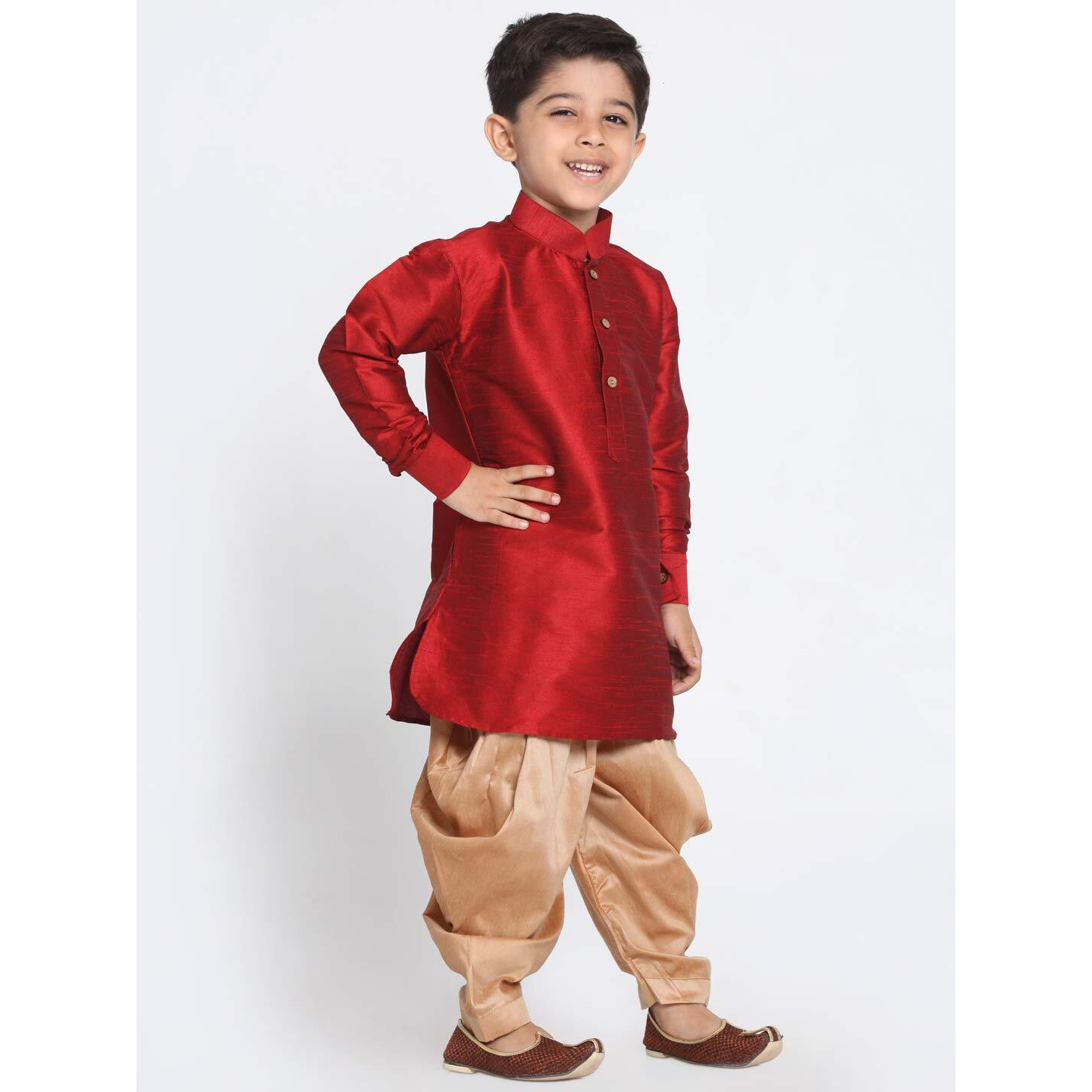 Vastramay Boys Pathani Style Kurta Cowl Patiala Dhoti Set For Onam - Traditional Ethnic Wear
