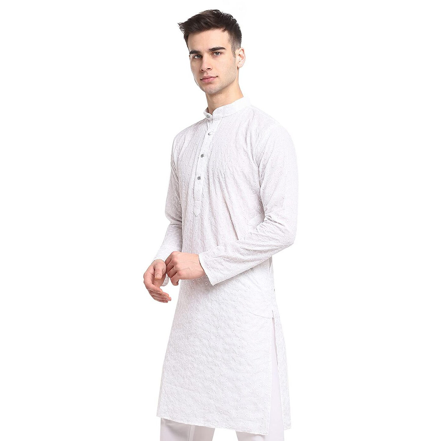Jompers Men White Self Design Kurta (Sky, Xxl)