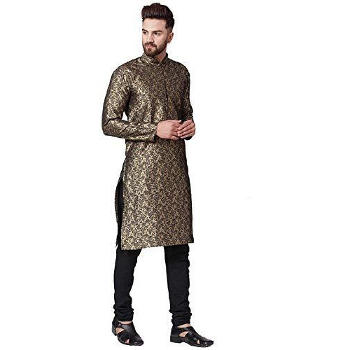 Jompers Men's Silk Kurta Pyjama Set (Golden_Xxl)