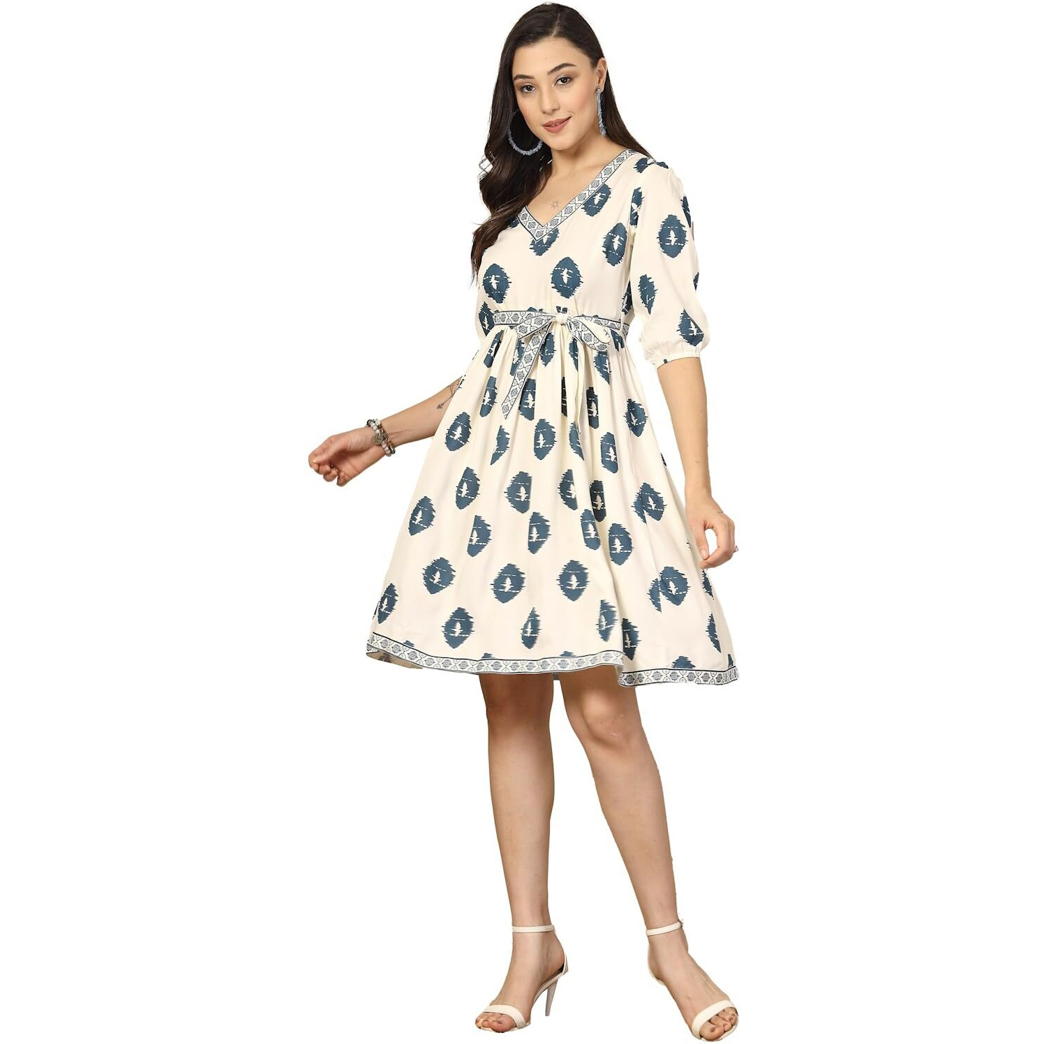 Stylum Women's Boho Printed Rayon Dress (Drsblueboho38_Blue, M)