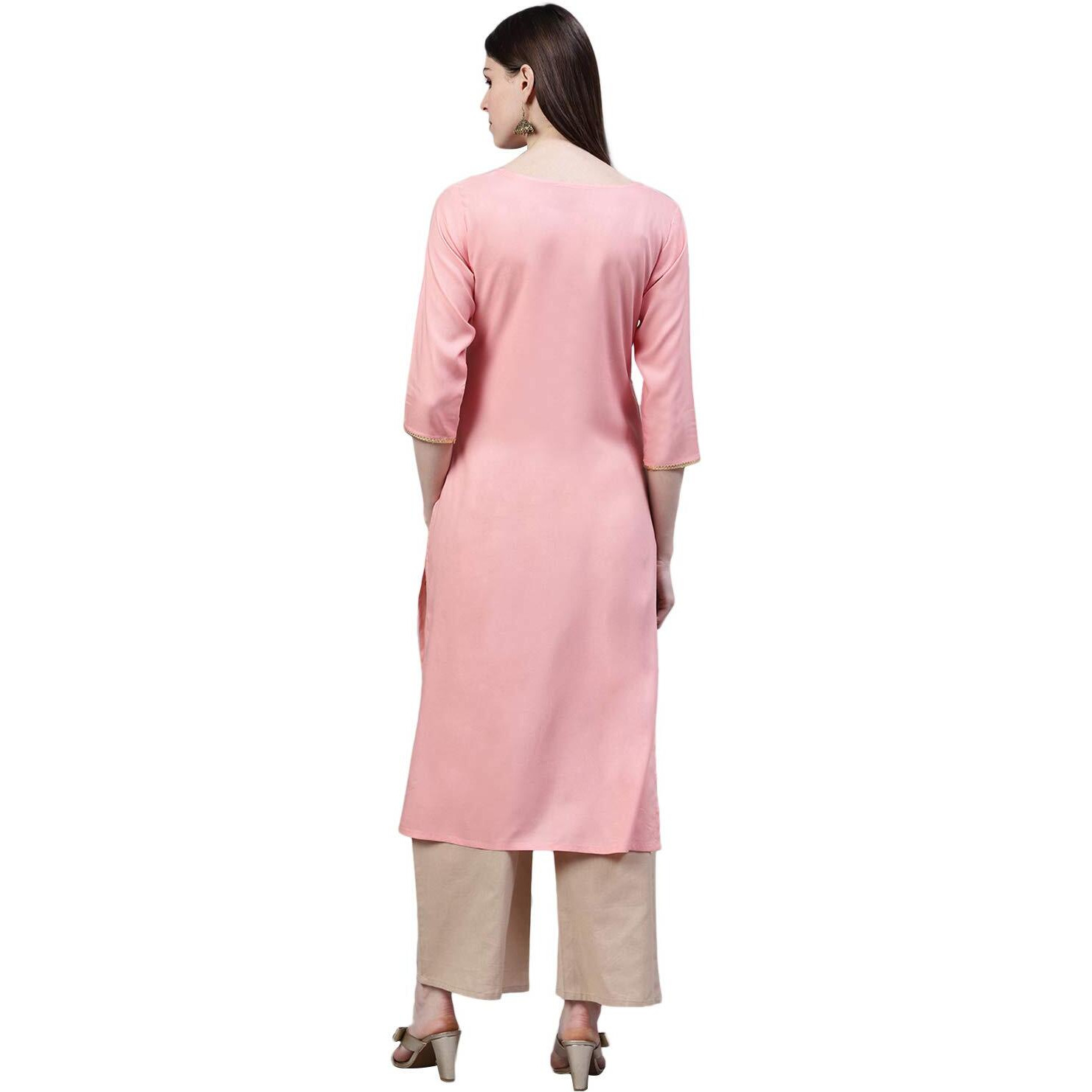 Stylum Women's Mirror Work Rayon Straight Kurta (Solidmirrorpeach44_Peach, Xxl)