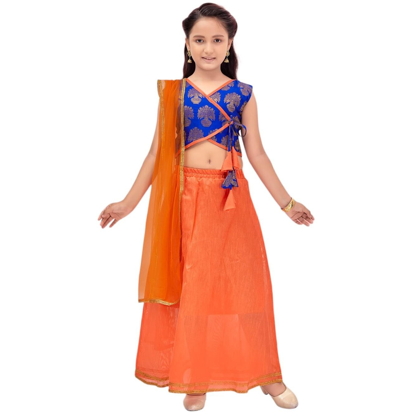 Aarika Girls Blue-Orange Color Lehenga Choli Set (Lch-23205-Blue-Orange-24)