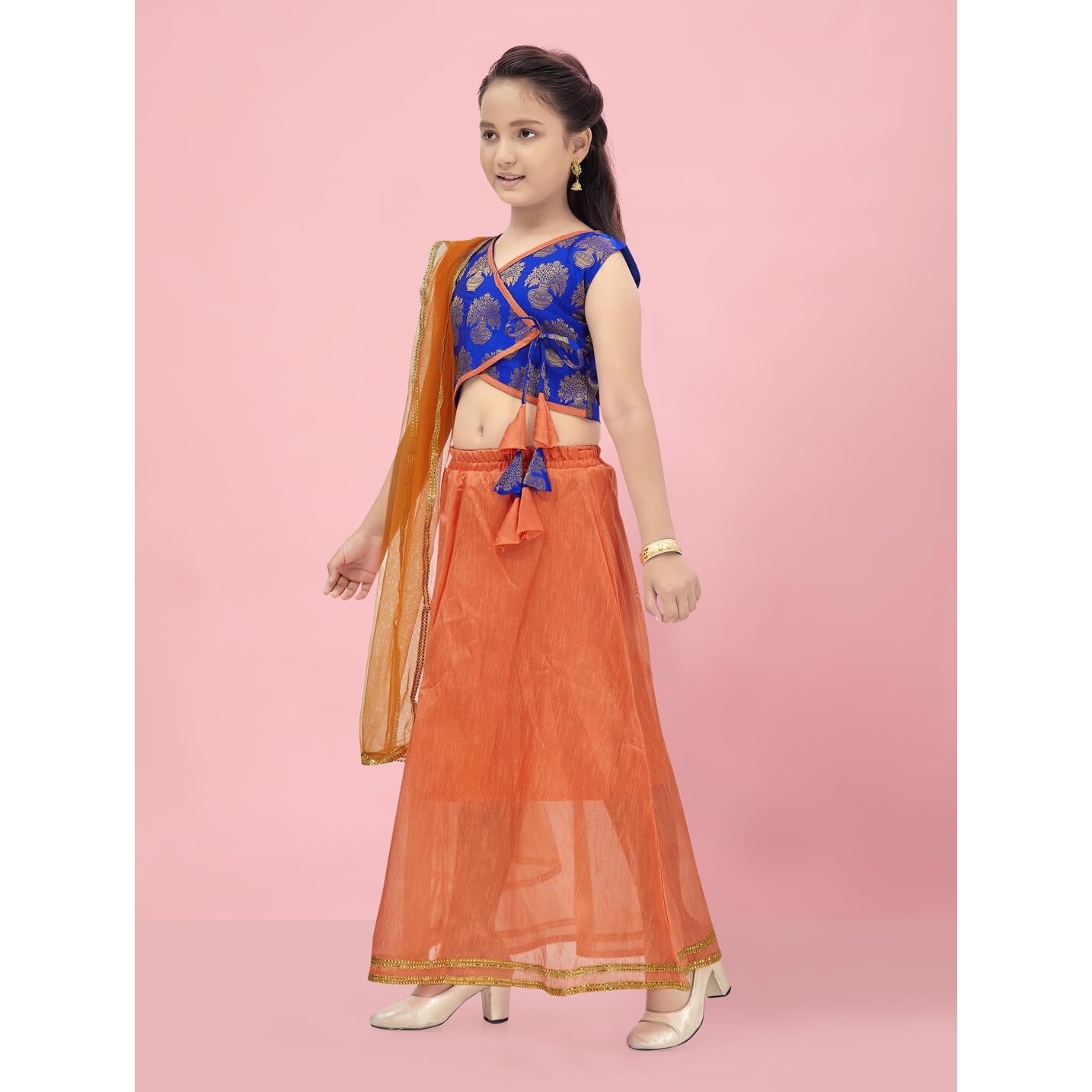Aarika Girls Blue-Orange Color Lehenga Choli Set (Lch-23205-Blue-Orange-24)