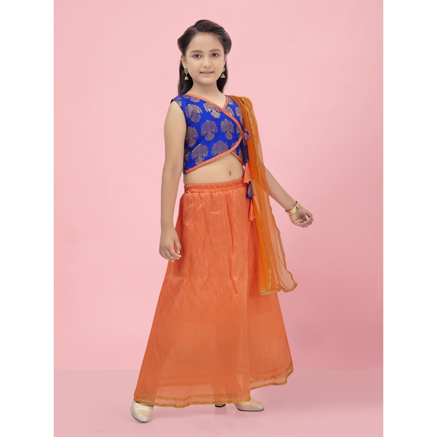 Aarika Girls Blue-Orange Color Lehenga Choli Set (Lch-23205-Blue-Orange-24)