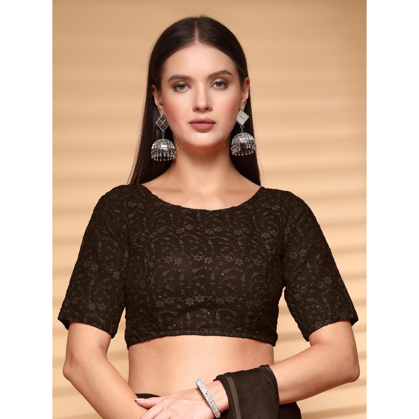 Oomph Readymade Blouse For Women, Brocade, Boat Neck, Rbbl596