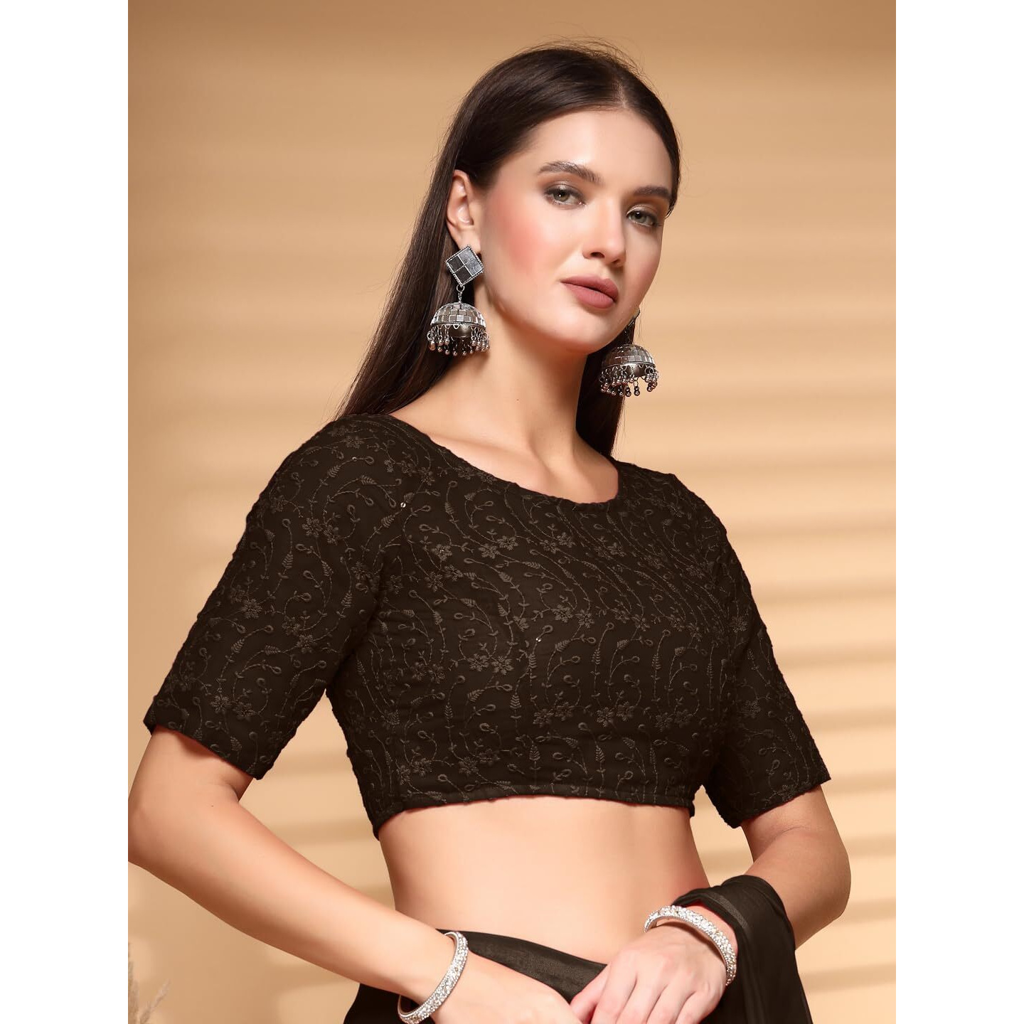Oomph Readymade Blouse For Women, Brocade, Boat Neck, Rbbl596