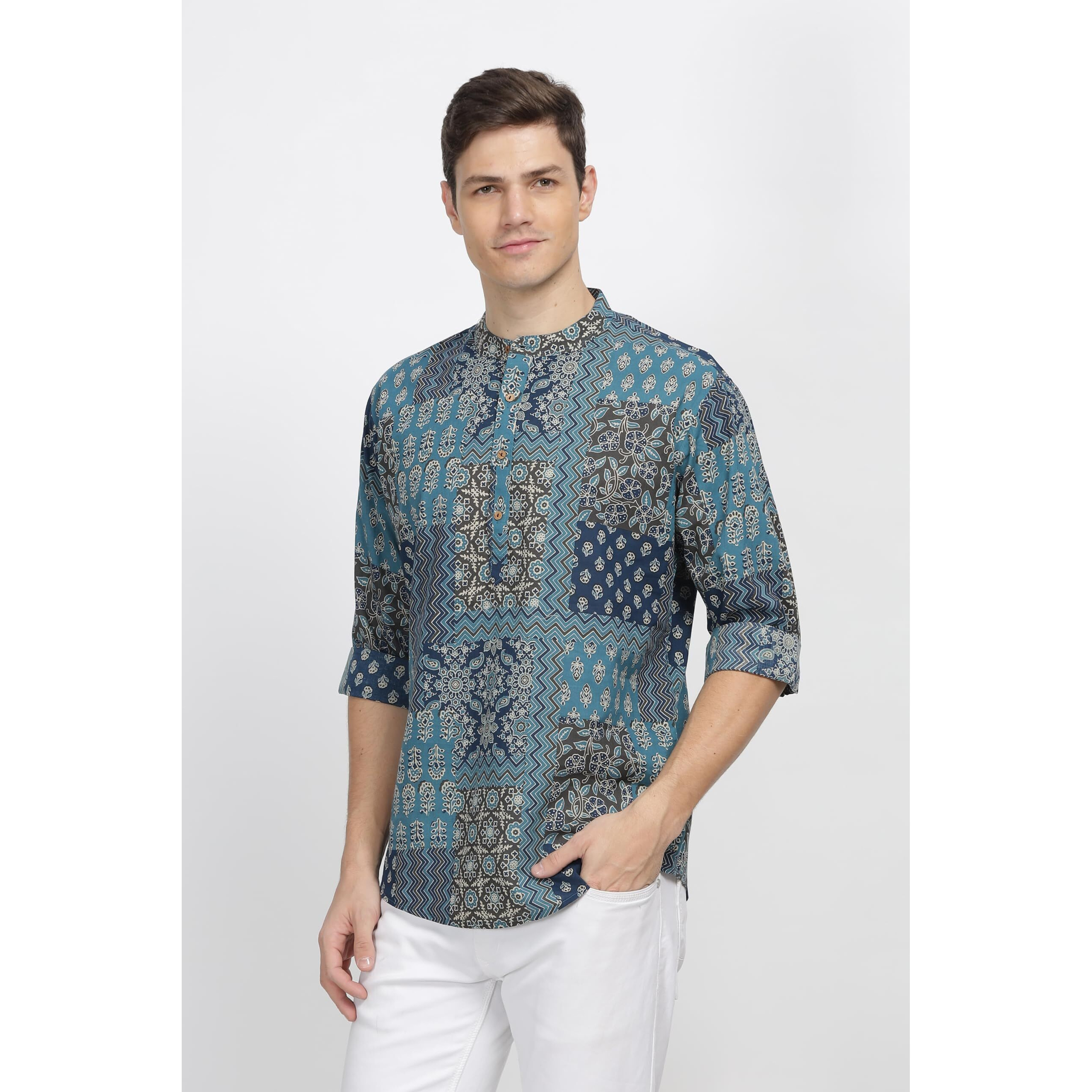 Be Active Men's Printed 100% Cotton Regular Fit Short Kurta With Mandarin Collar || Short Kurta For Men Cotton || Stylish Short Kurta || Short Kurta Men (S-Cpr211-0-M), Assorted