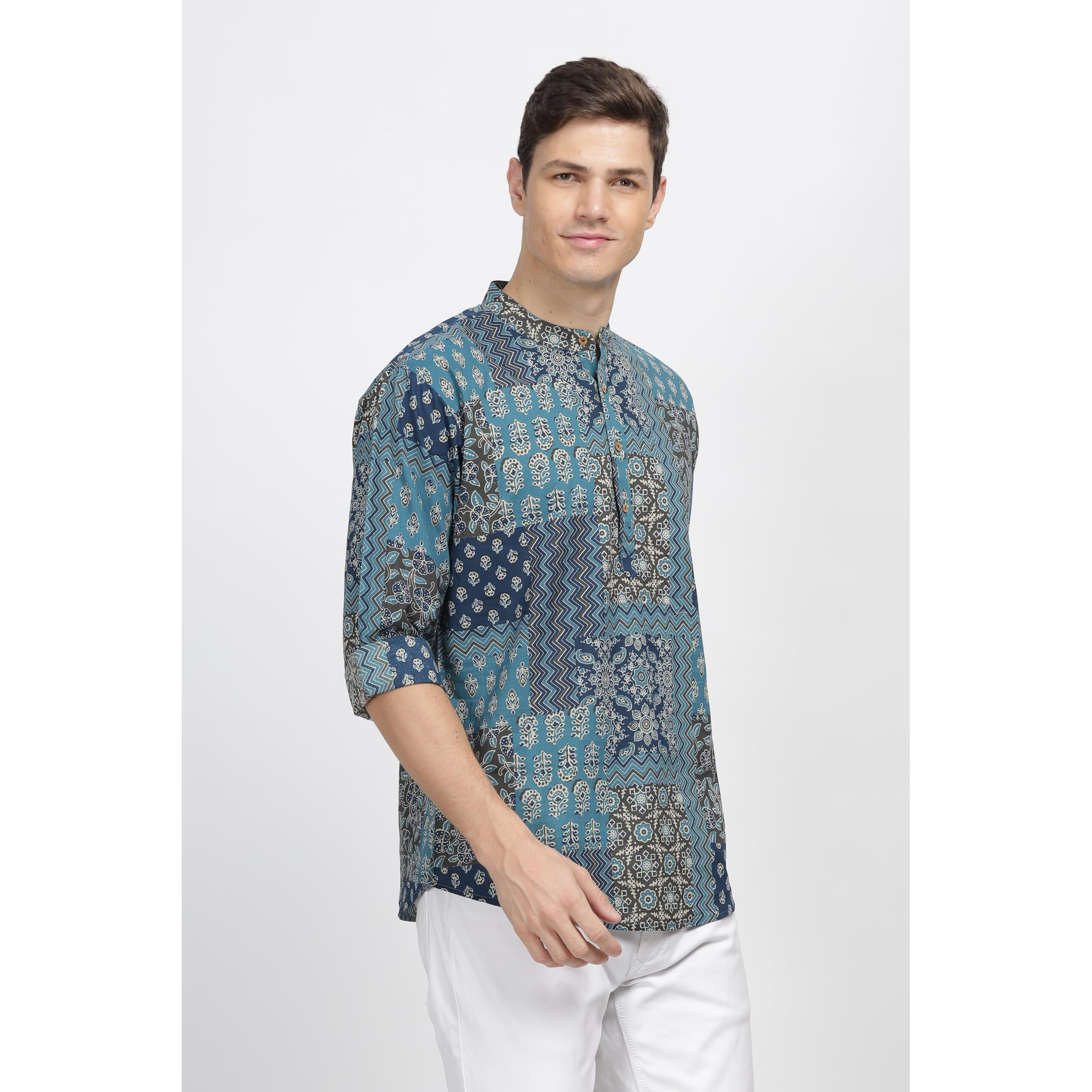 Be Active Men's Printed 100% Cotton Regular Fit Short Kurta With Mandarin Collar || Short Kurta For Men Cotton || Stylish Short Kurta || Short Kurta Men (S-Cpr211-0-M), Assorted