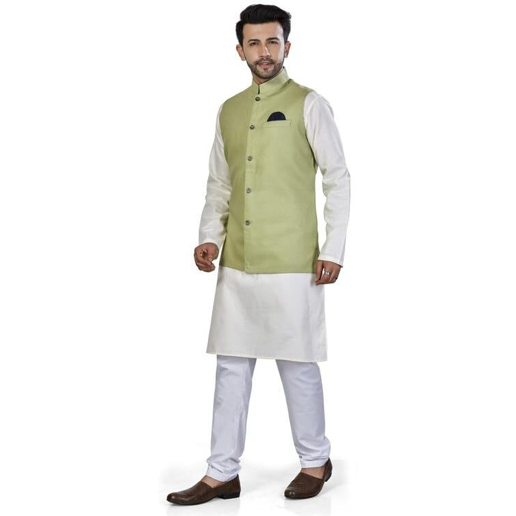Be Active Men's Solid Linen Blend Kurta Pyjama 3 Piece Set || Men Kurta Pajama With Modi Jacket || Kurta Pajama Nehru Jacket For Men (N-Rfset0014-1-Xl)