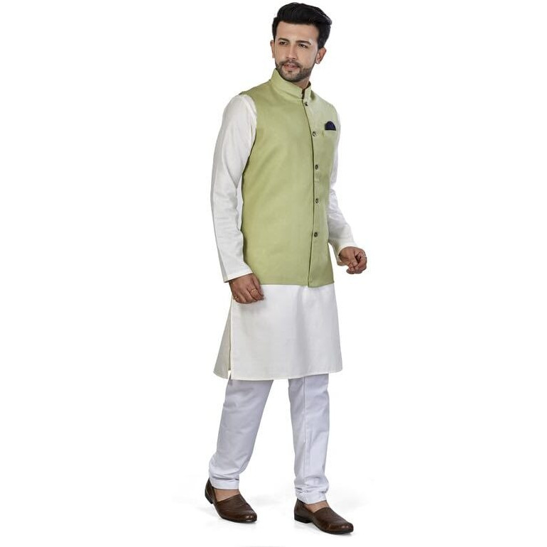 Be Active Men's Solid Linen Blend Kurta Pyjama 3 Piece Set || Men Kurta Pajama With Modi Jacket || Kurta Pajama Nehru Jacket For Men (N-Rfset0014-1-Xl)