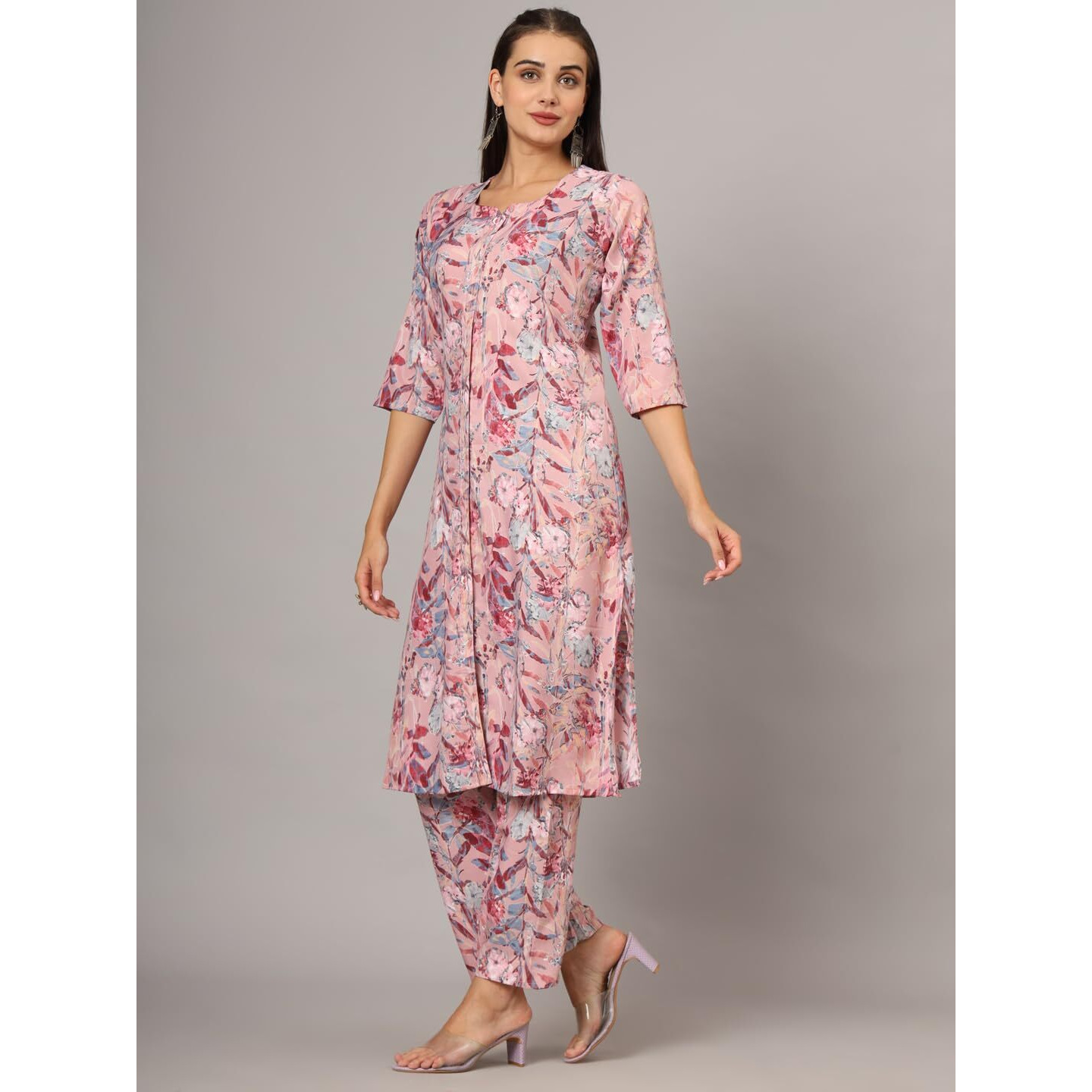 Patlani Western Women's Bsy Synthetic Digital Floral Printed Kurta Pant Set/Quard Pant Set.