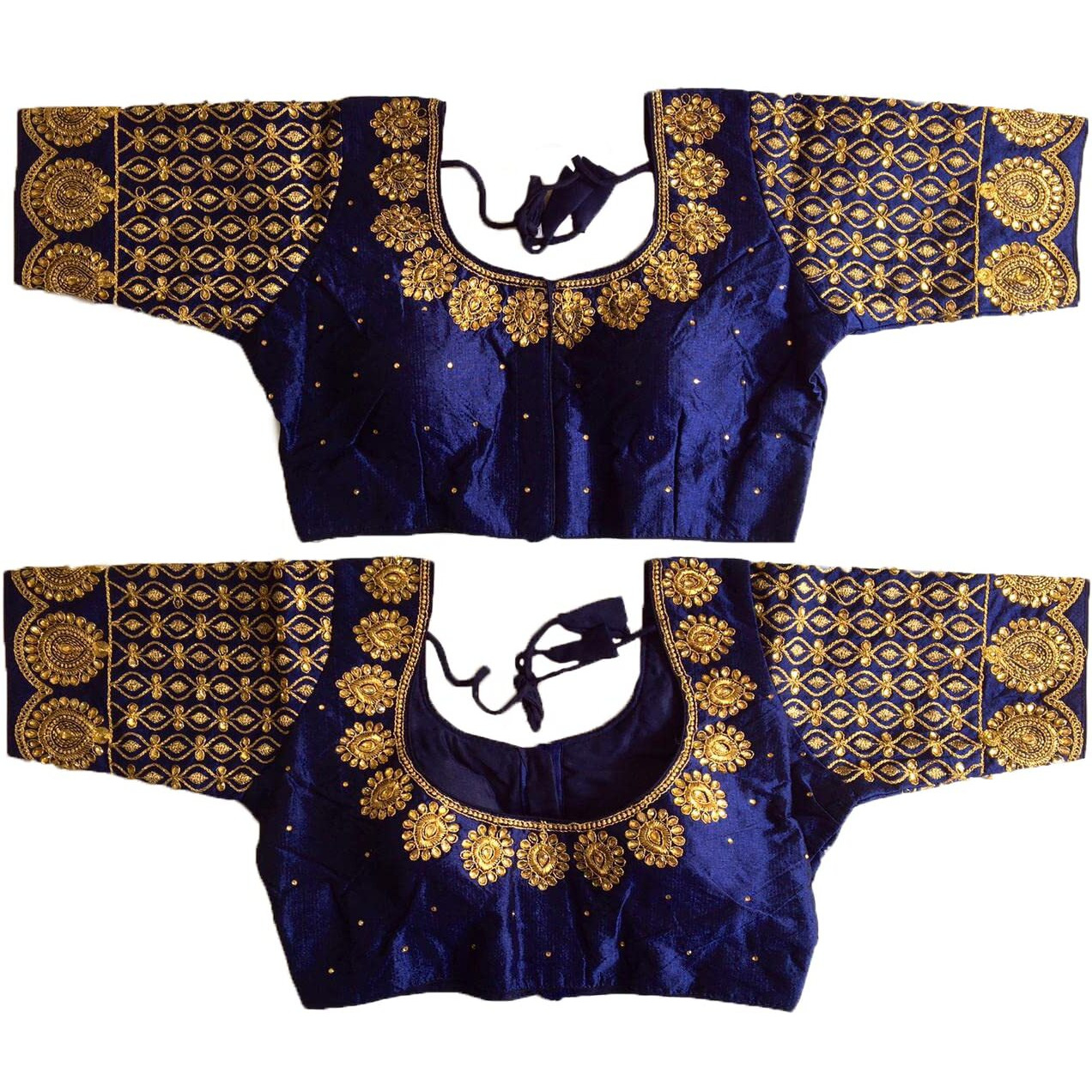 Pujia Mills Women's Silk Embroidery Coding Multi Work Readymade Saree Blouse