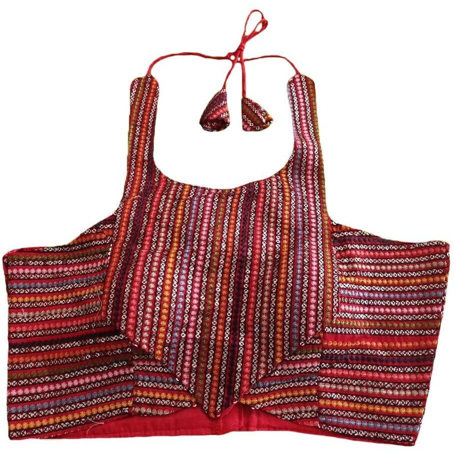 Pujia Mills Women's Sequin Embroidered Halter Neck Sleeveless Readymade Saree Blouse Indian Ethnic Designer Stitched Women's Readymade Saree Blouse Sleeveless Blouse Readymade Red Blouse For Women