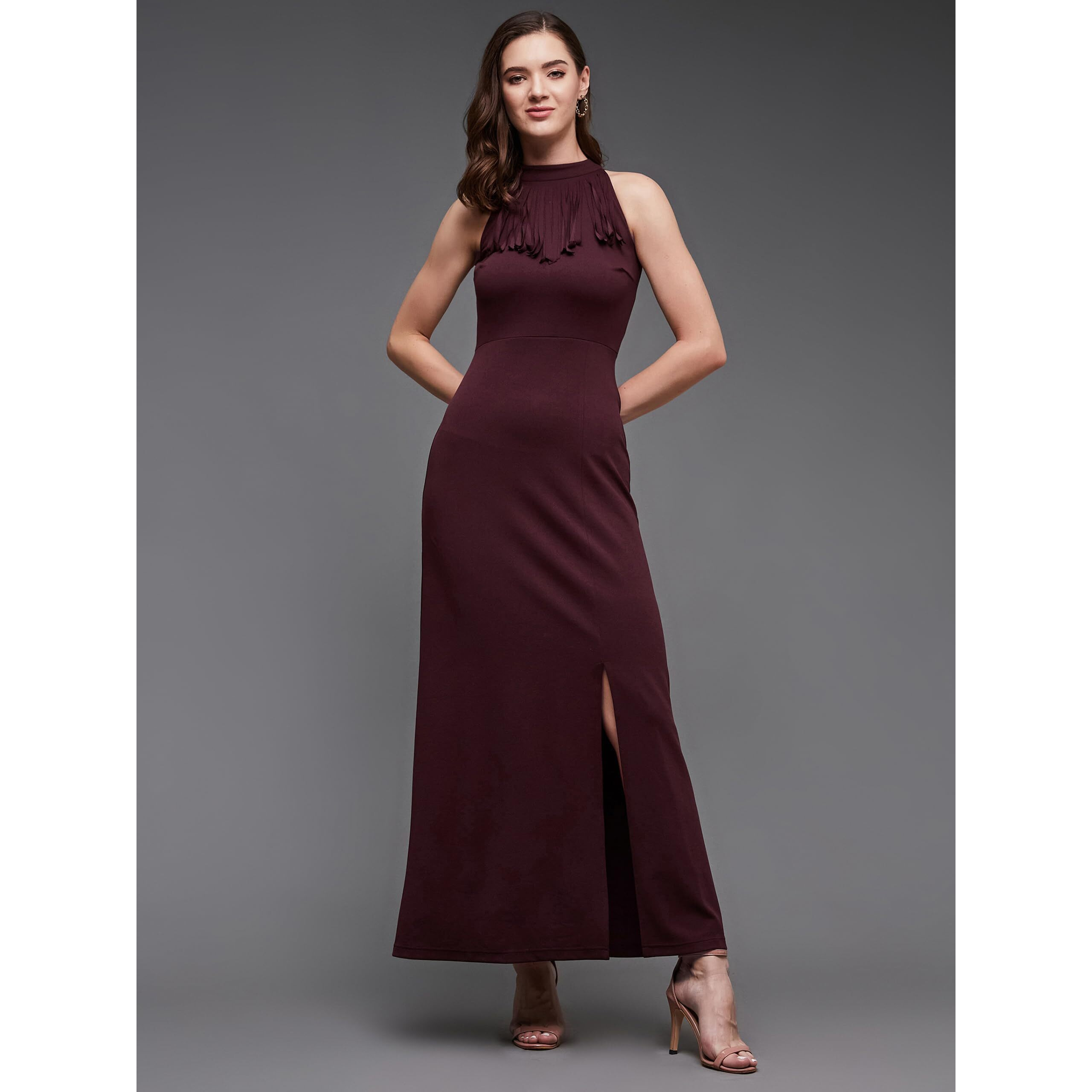 Miss Chase Women's Solid Maxi Dress (Plus Size) (Mcaw18D12-46-371-05, Merlot Wine, L)