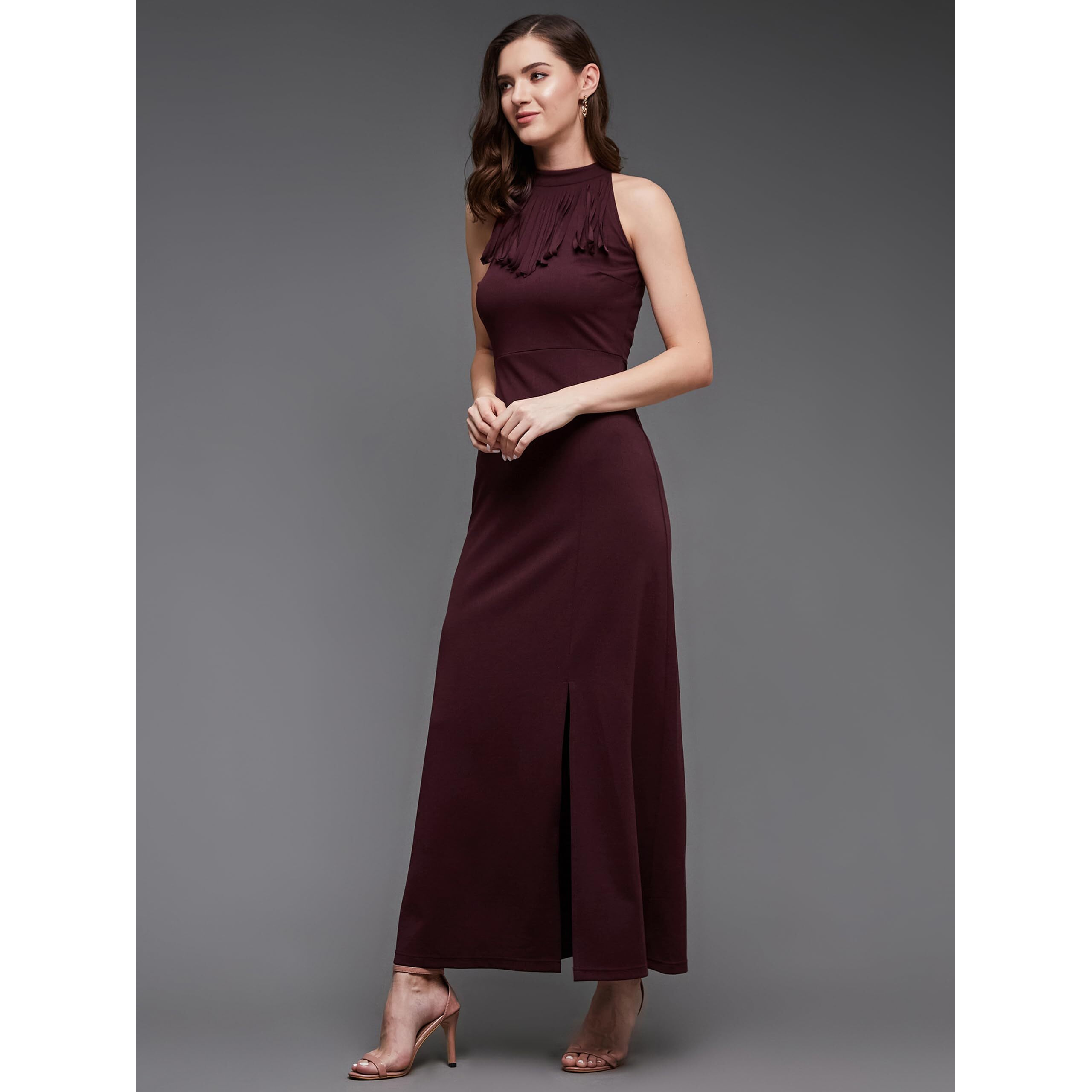 Miss Chase Women's Solid Maxi Dress (Plus Size) (Mcaw18D12-46-371-05, Merlot Wine, L)