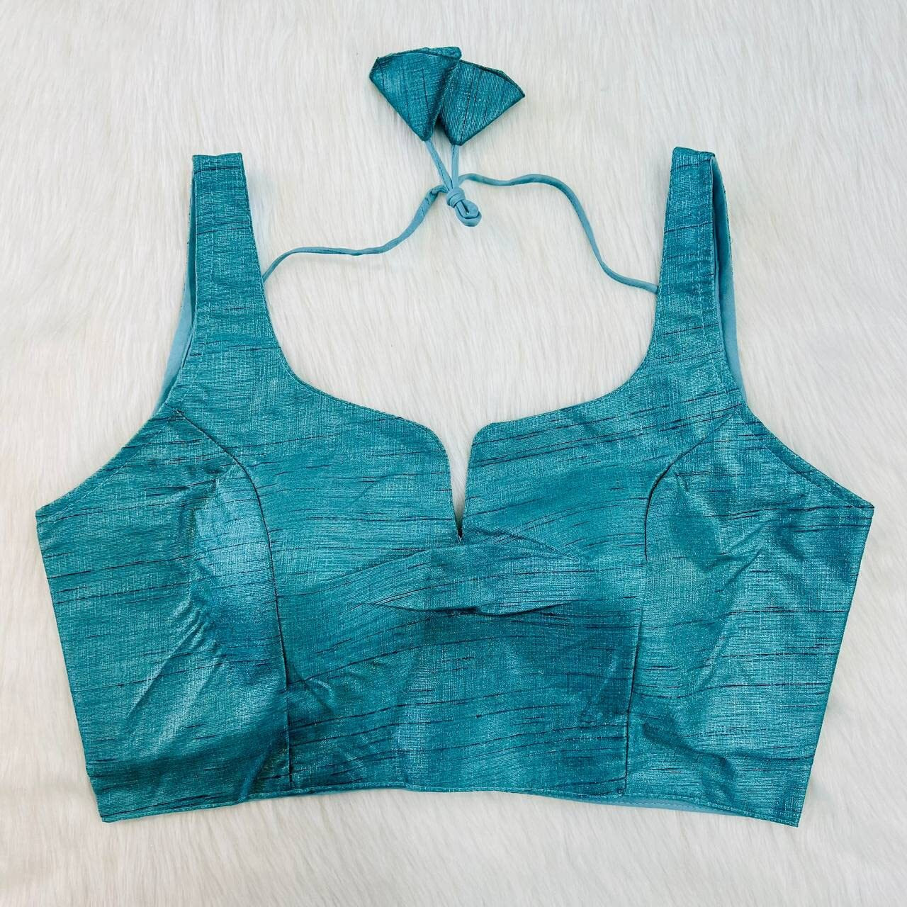 Pujia Mills Women's Heavy Phantom Silk Bollywood Style Sleeveless Trendy Blouse(Veda) (Rama, 34)