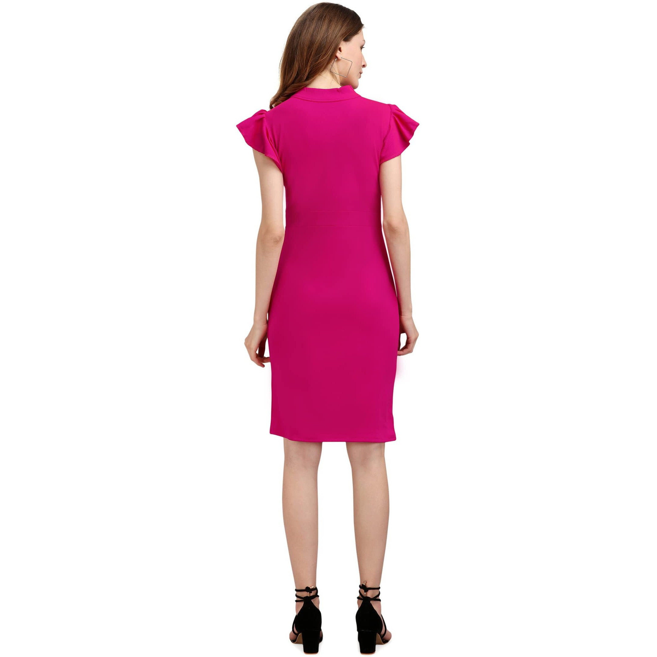 Purvaja Womens Bodycon Above Knee Length Dress (Ruby-314-Pink_Pink_Large)