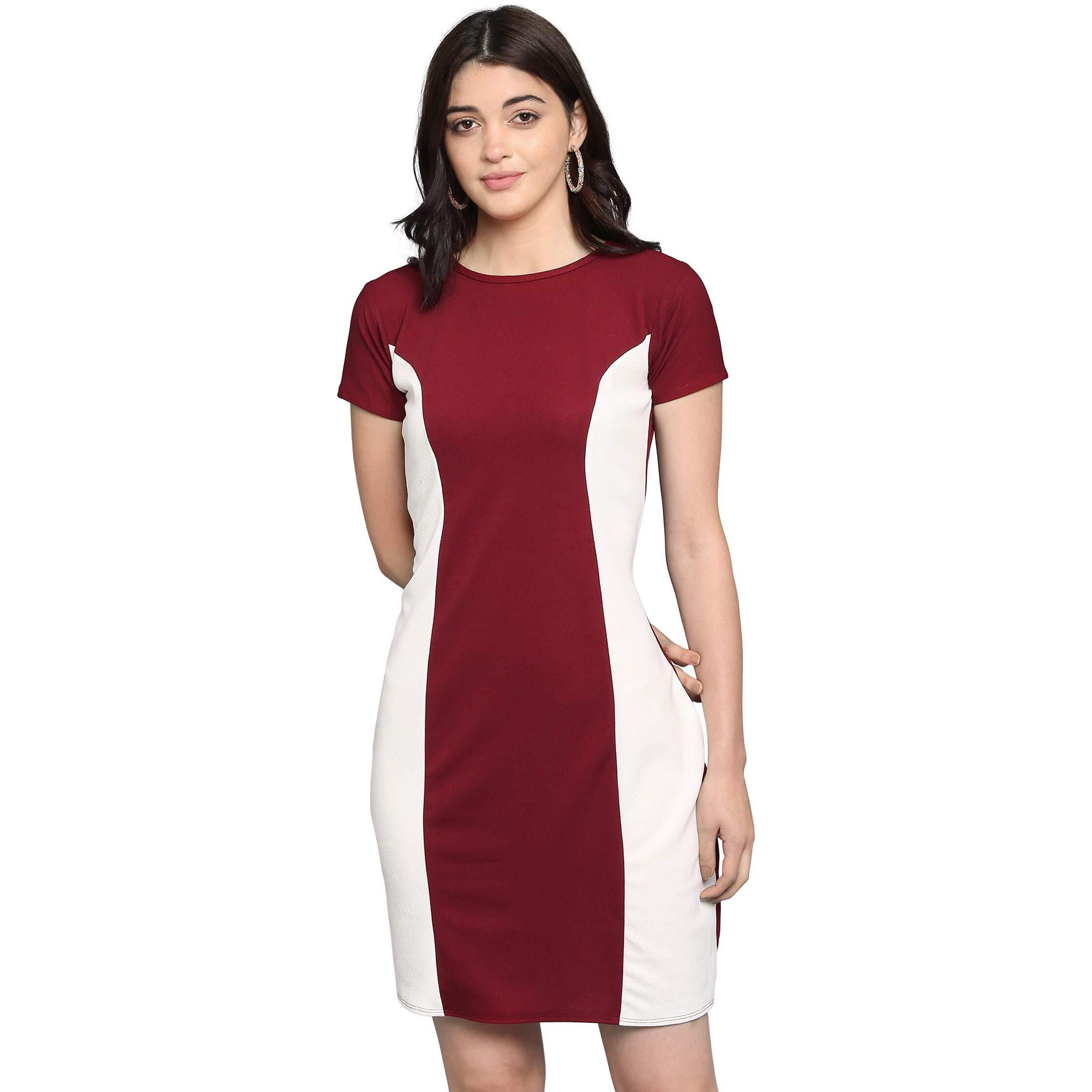 Purvaja Womens Bodycon Knee Length Dress(Lucy-114-Wh-Mr_Maroon_X-Large)
