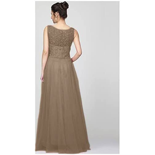 Patlani Women's Net Embroidery Aline-Flered Gown Dress For Women Full Stitched Gown Ready To Wear.(All Over-Chocolate-L)
