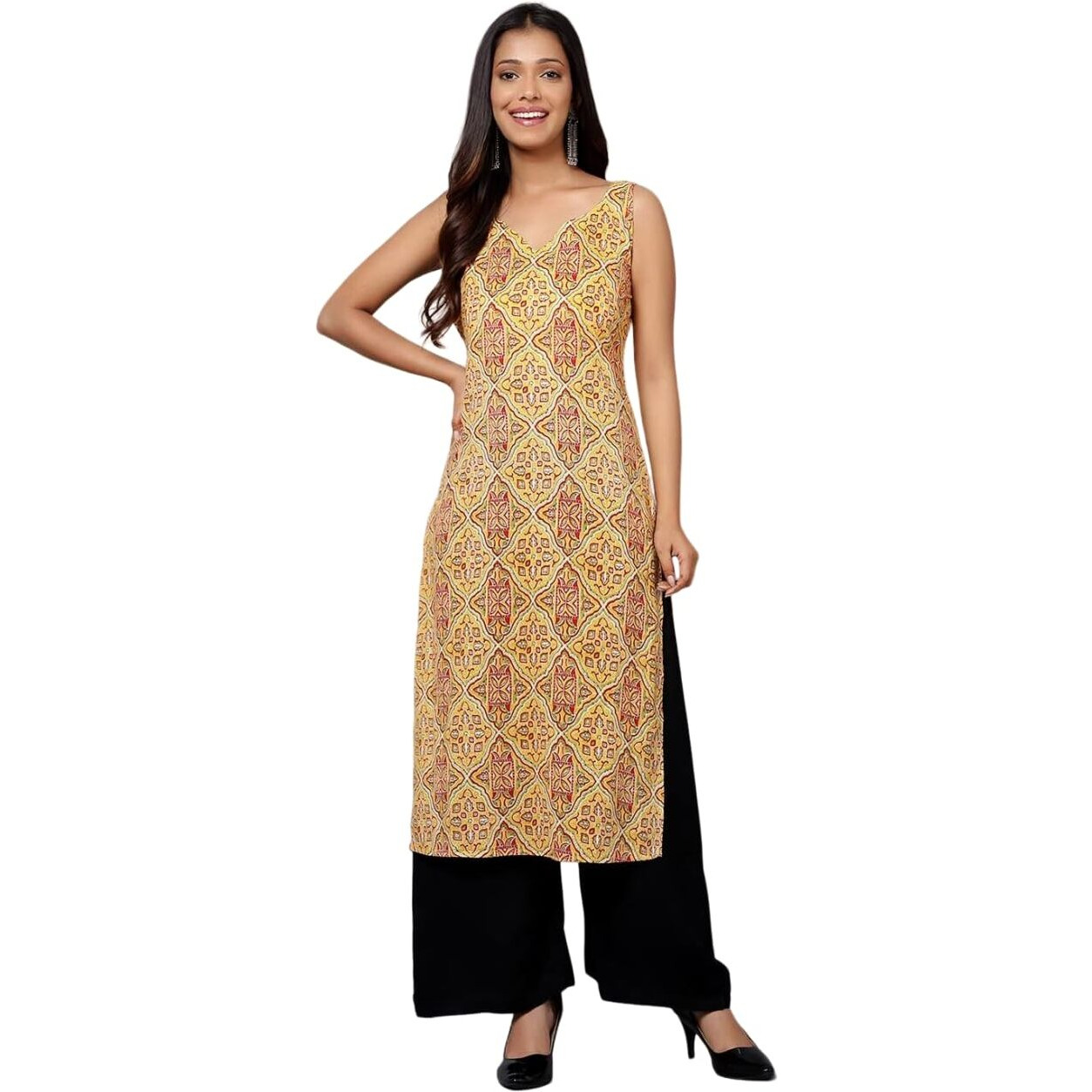 Patlani Women's Crepe Full Stitched Kurti. Orange