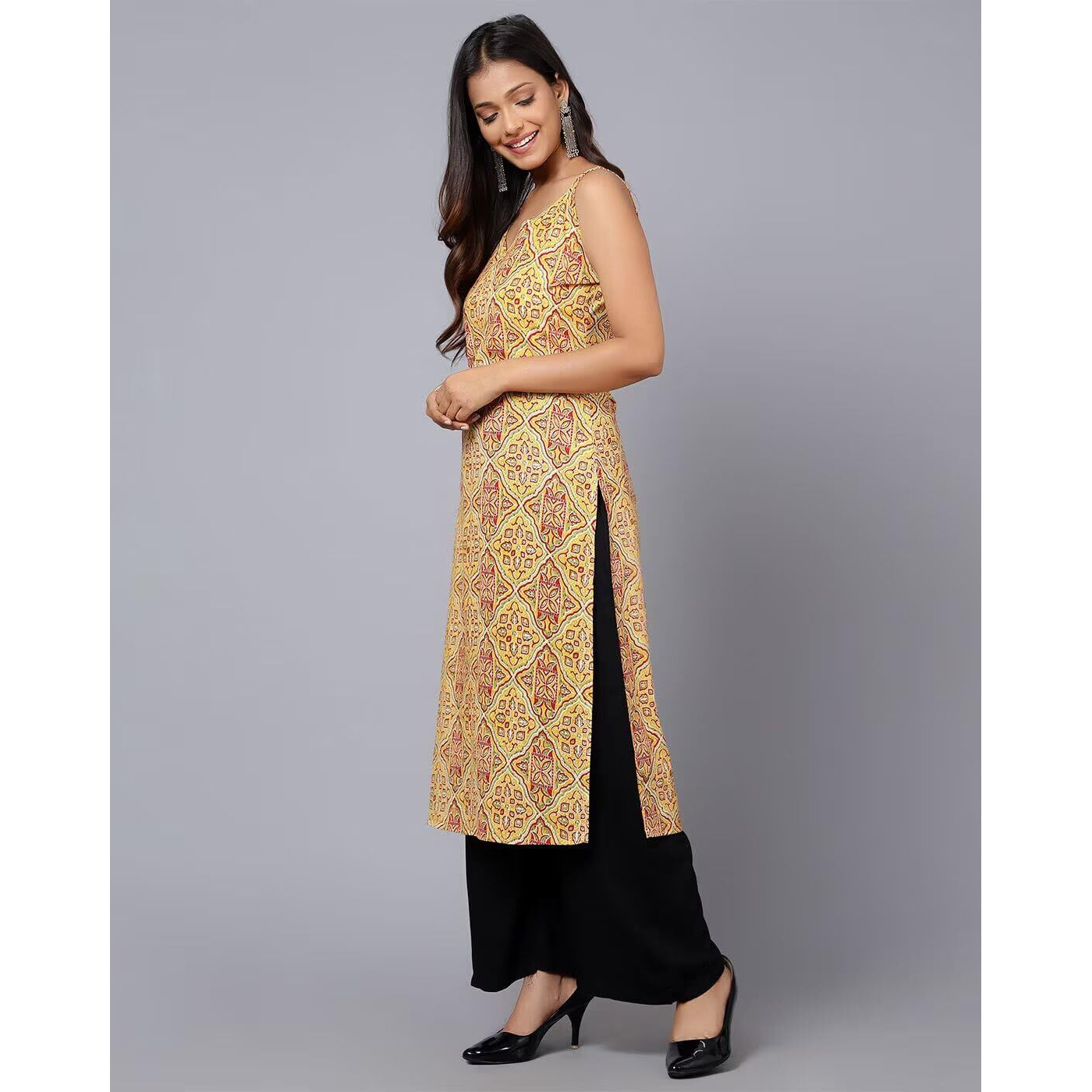 Patlani Women's Crepe Full Stitched Kurti. Orange