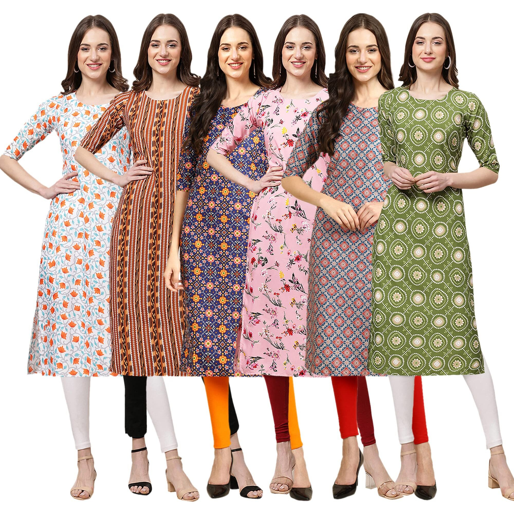 Pinkmint Women's Crepe Digital Print Straight Kurta(Pack Of 6)[Qv-334-344-369-339-372-338-Xxl]