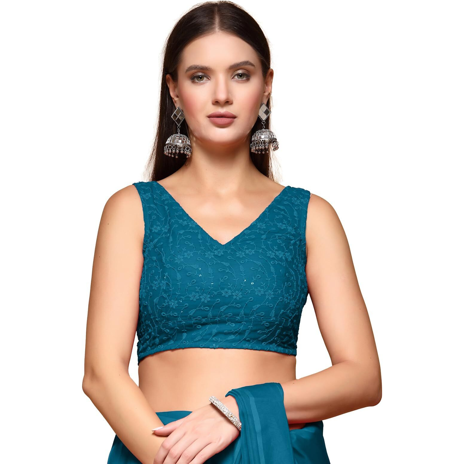 Oomph Readymade Blouse For Women, Brocade, Sleeveless, V-Neck, Rbbl618