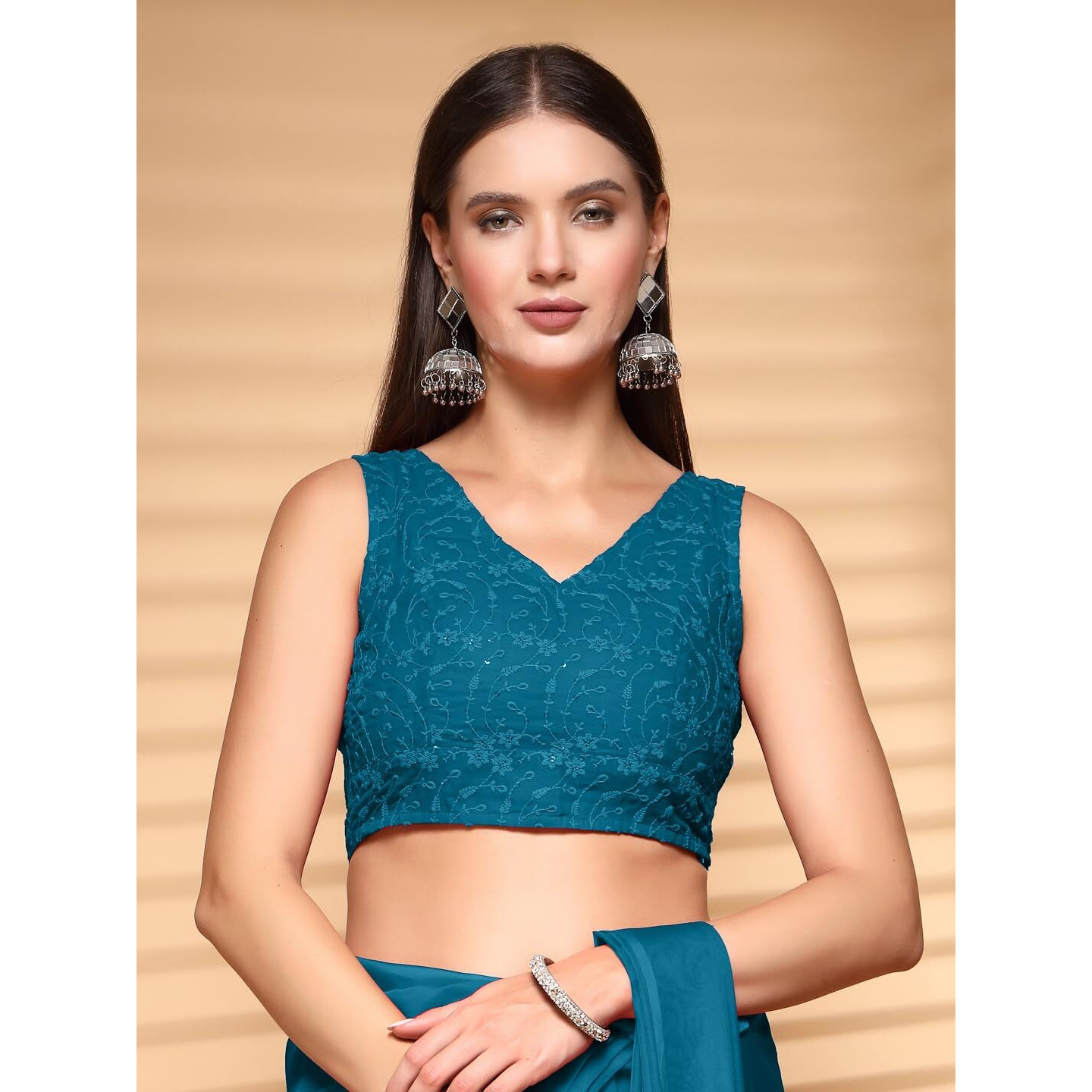 Oomph Readymade Blouse For Women, Brocade, Sleeveless, V-Neck, Rbbl618