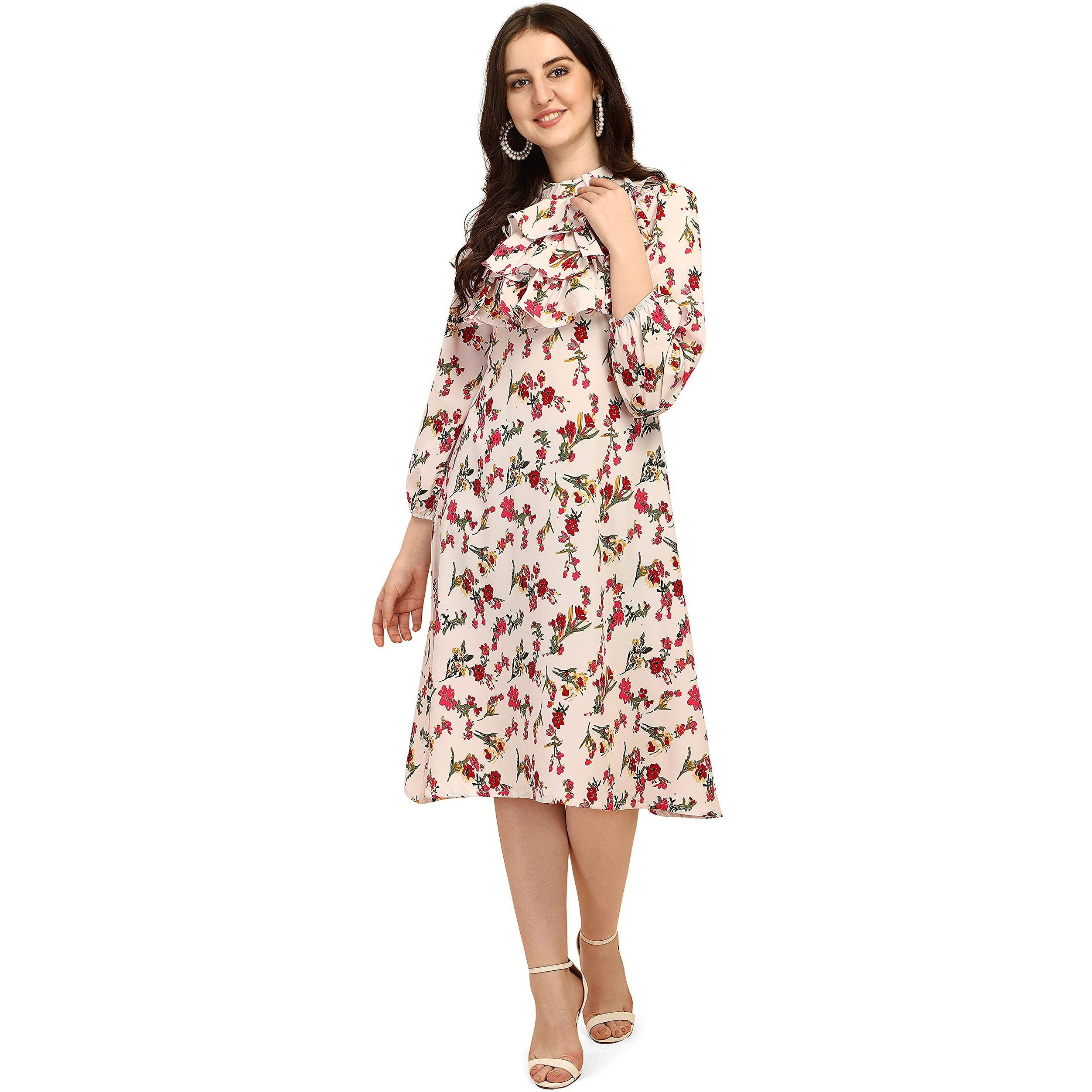 Oomph Women's Western & Fusion Wear Midi Dresses For Women, White - Md312