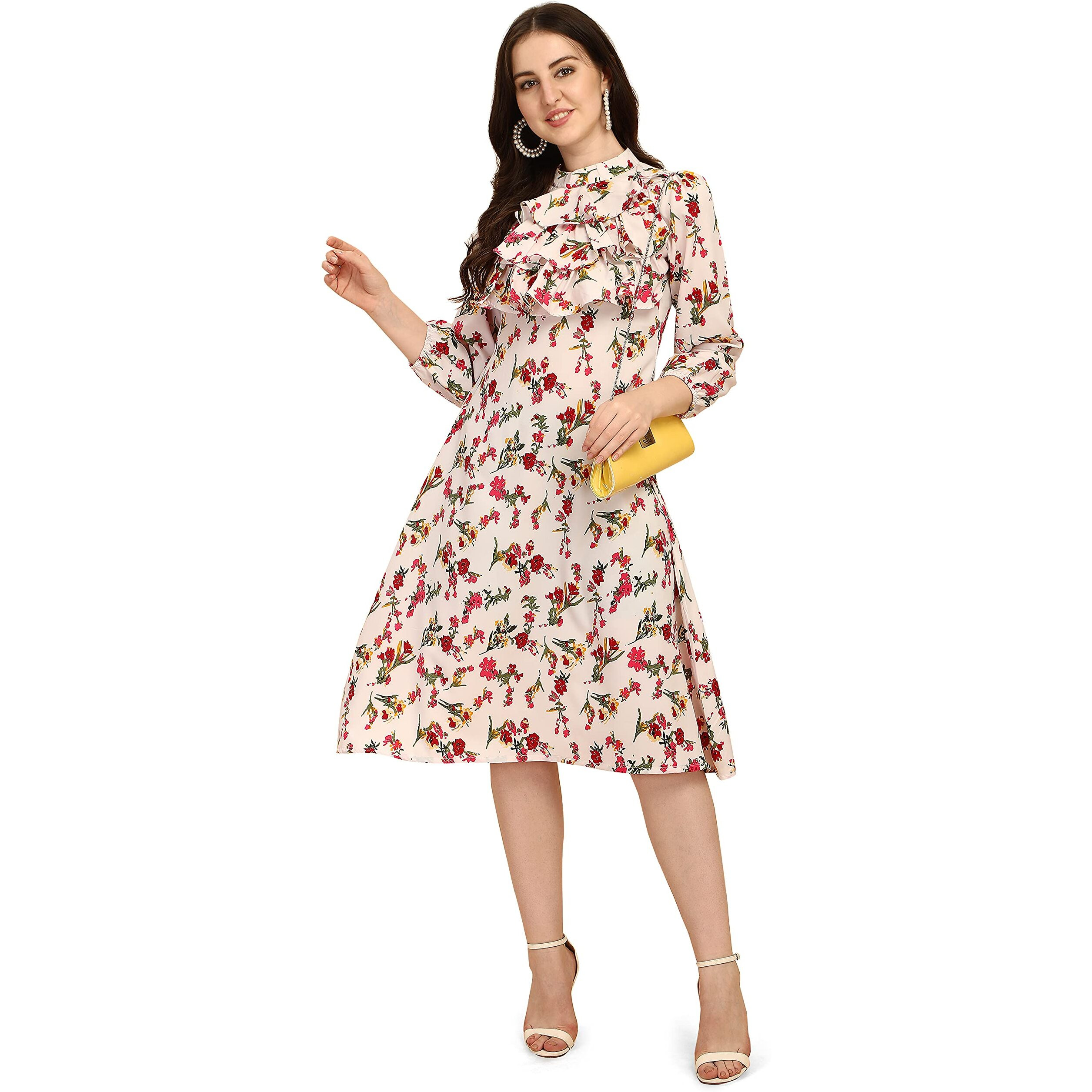 Oomph Women's Western & Fusion Wear Midi Dresses For Women, White - Md312