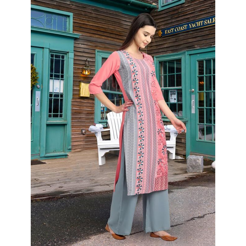 Pinkmint Women's Printed Kurti For Women's Round Neck Straight Kurti For Women (Pack Of 5)