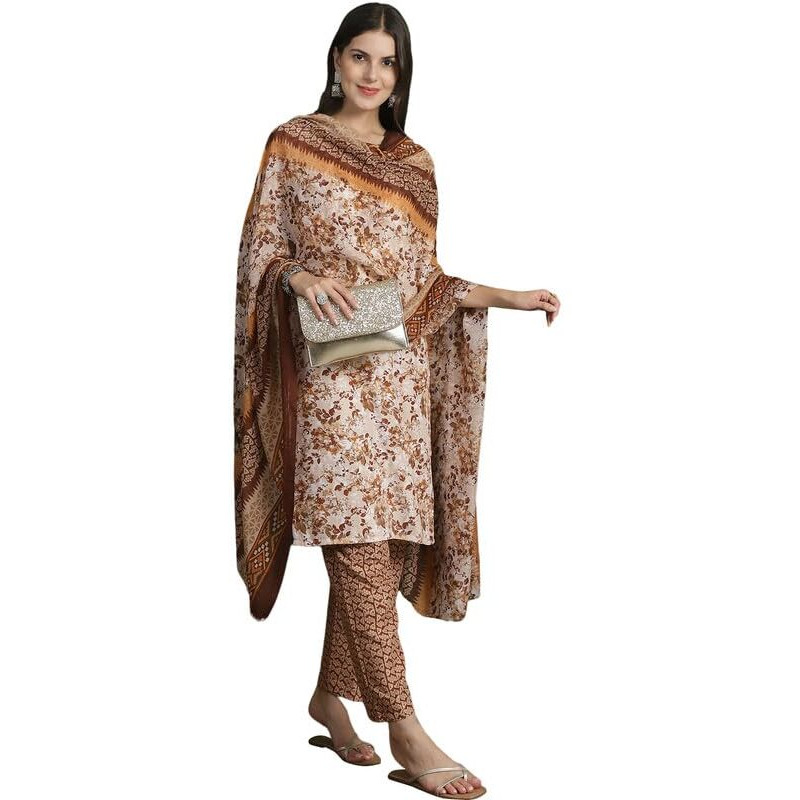 Pinkmint Women Kurta Set Cotton Straight Kurti & Pant With Duppatta Set (Pack Of 1)
