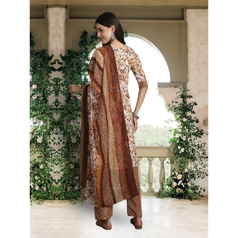 Pinkmint Women Kurta Set Cotton Straight Kurti & Pant With Duppatta Set (Pack Of 1)