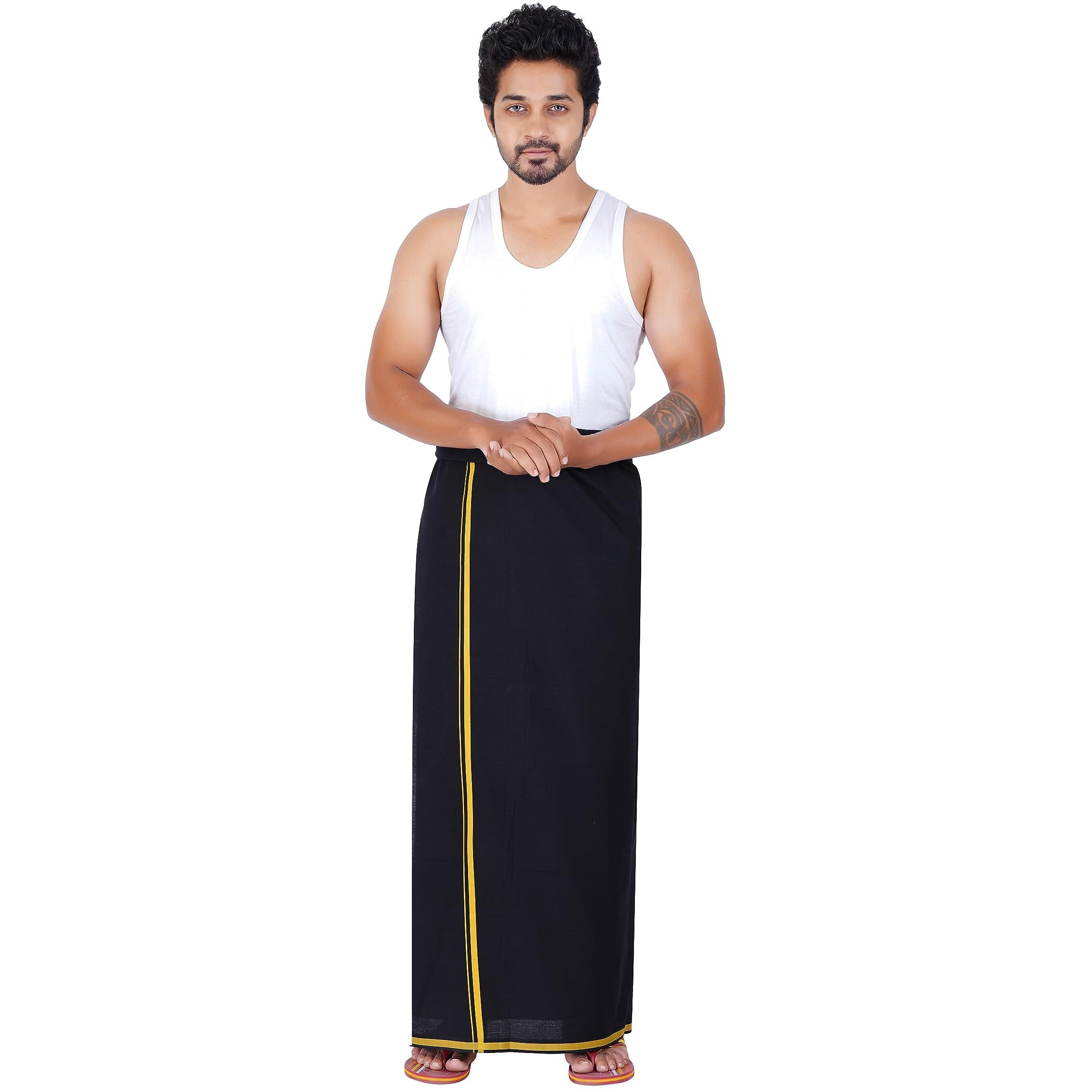 Prakasam Cotton Men's Single (1.30X2.00 Mtrs-4 Yard) Black Colour Solid Hb Border Men Dhoti