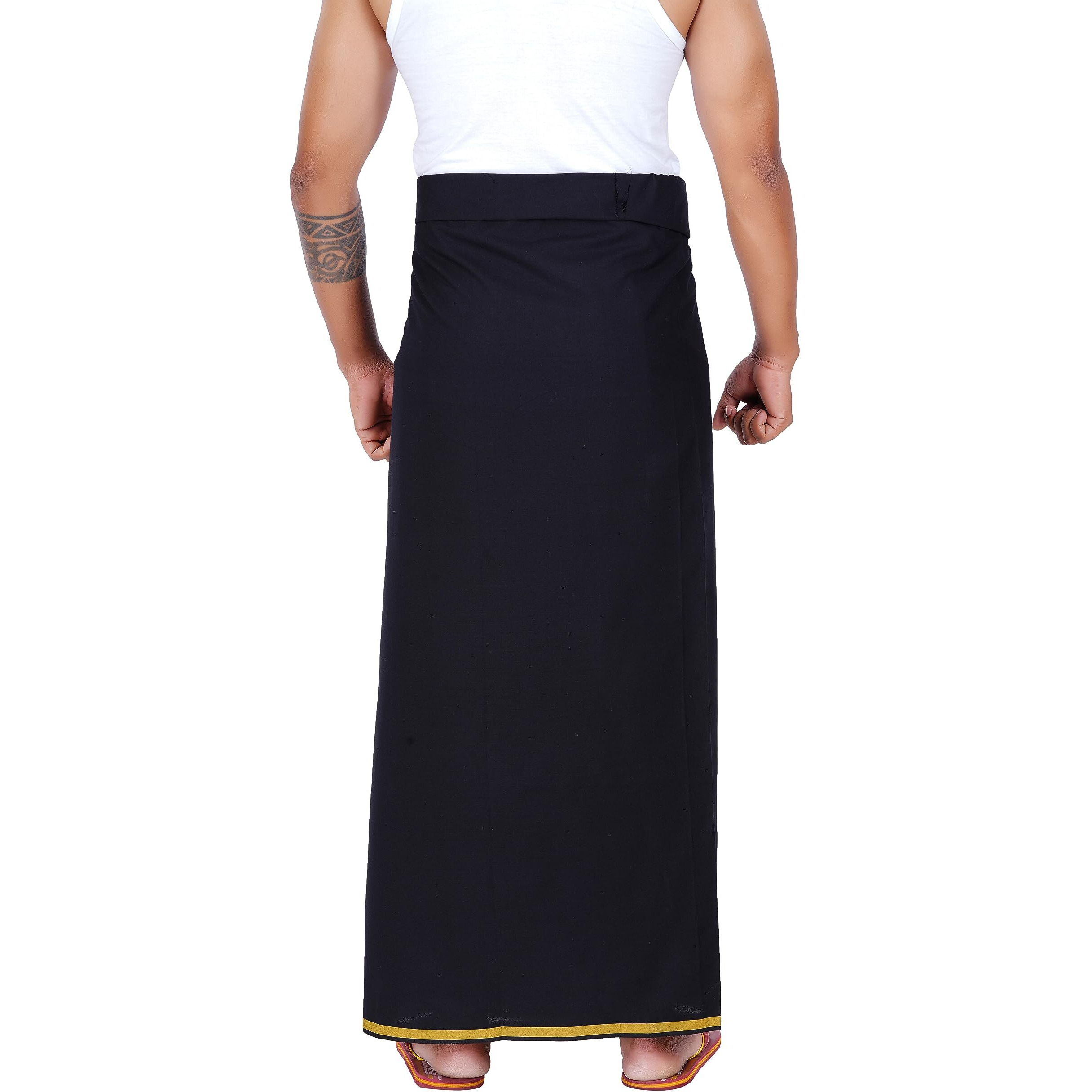 Prakasam Cotton Men's Single (1.30X2.00 Mtrs-4 Yard) Black Colour Solid Hb Border Men Dhoti