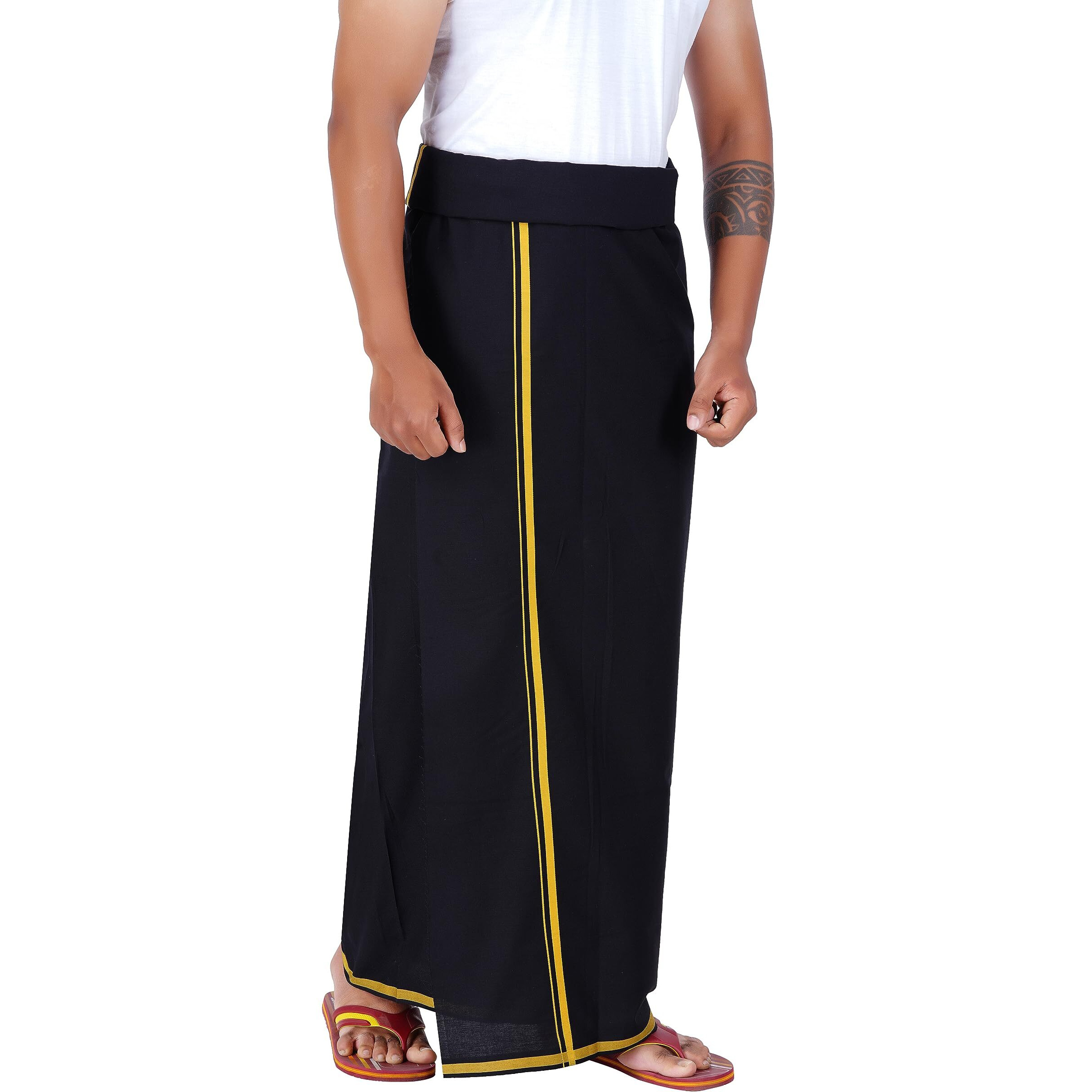 Prakasam Cotton Men's Single (1.30X2.00 Mtrs-4 Yard) Black Colour Solid Hb Border Men Dhoti