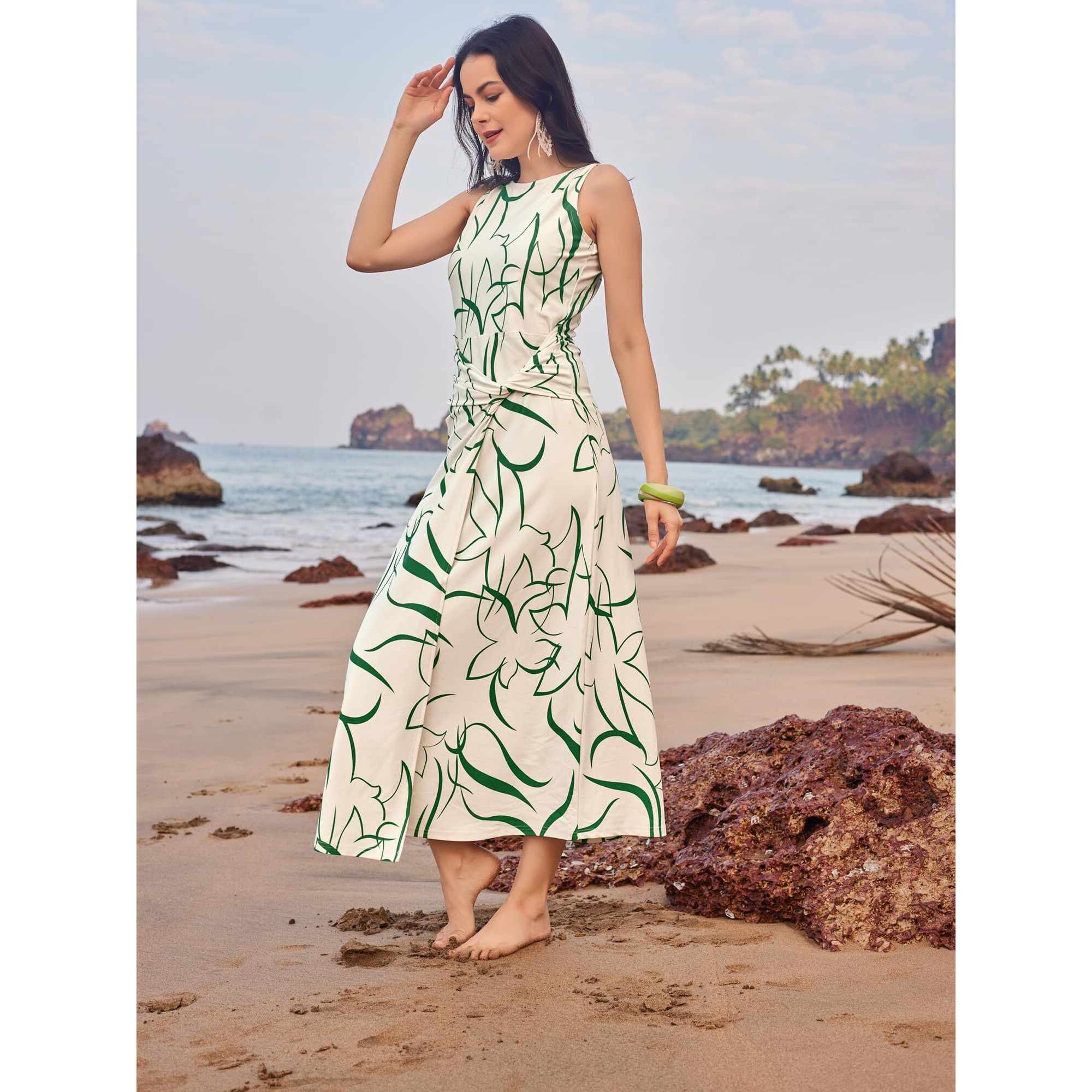 Purvaja Womens Twisted Maxi Length Dress (Wini-043-Grass_White_Small)