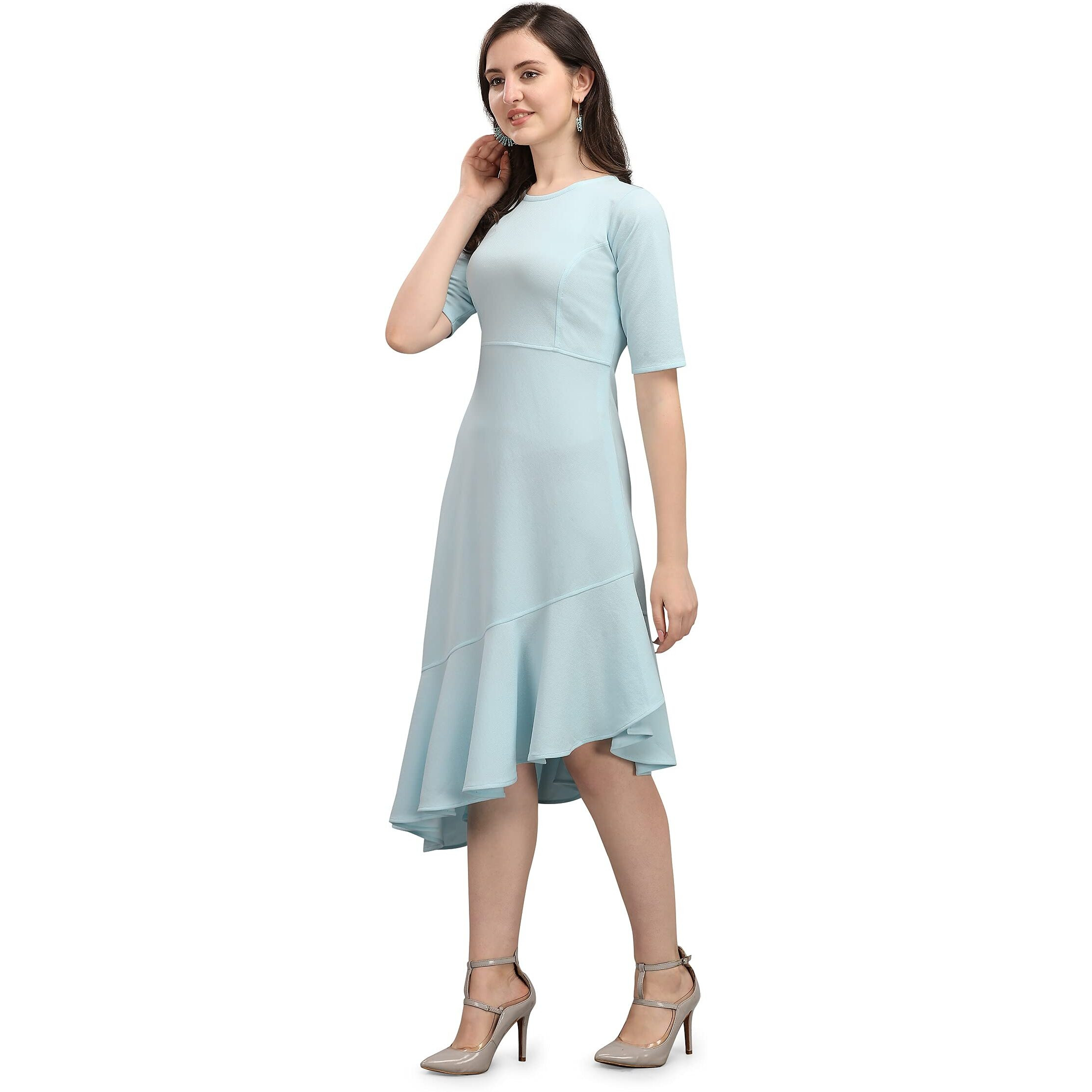 Purvaja Women's Corduroy Fit And Flare Knee-Length Dress (Ruby-028-Sb-M_Sky Blue