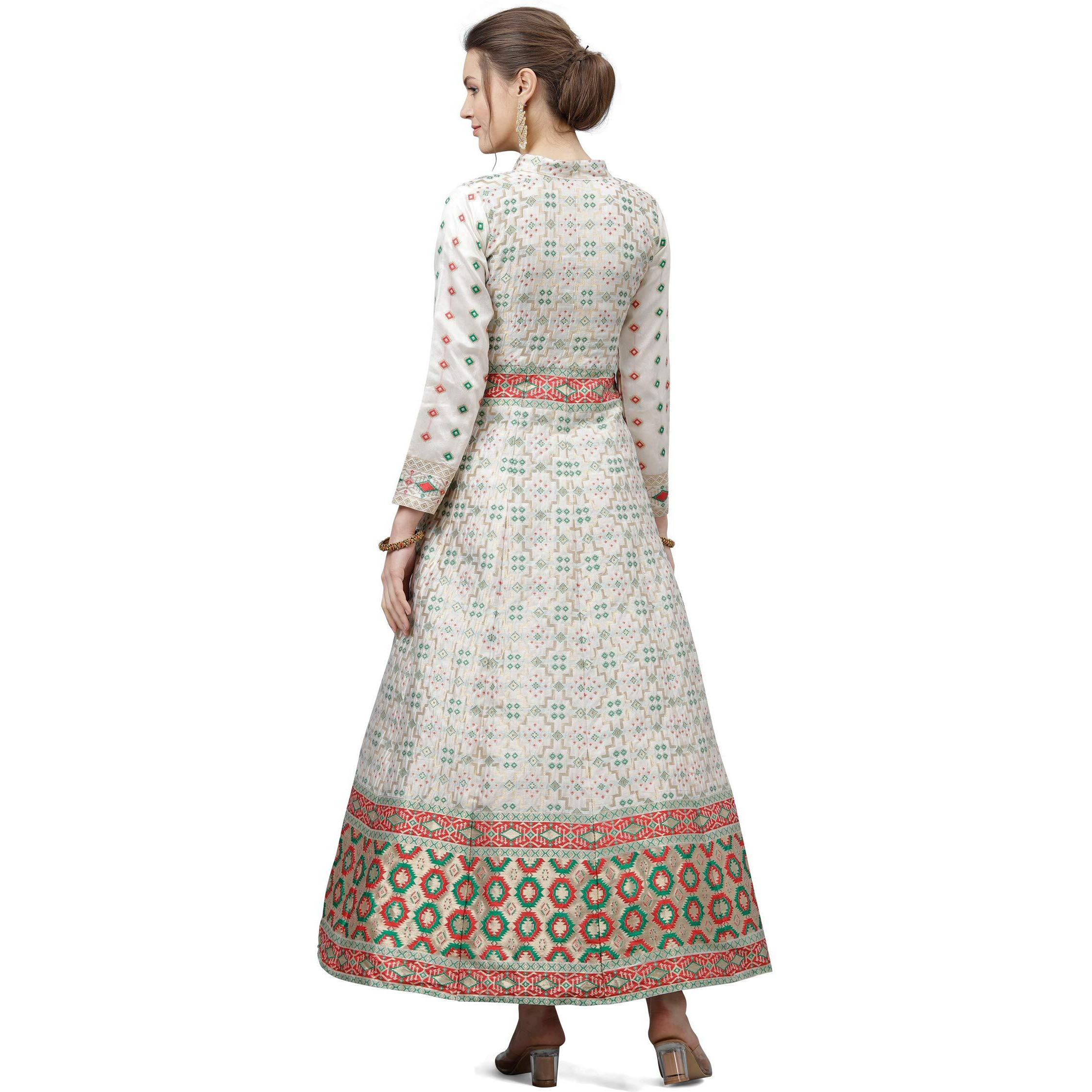 Purvaja Women's Anarkali Ankle Length Jacquard Semi-Stitched Gown Multicolour